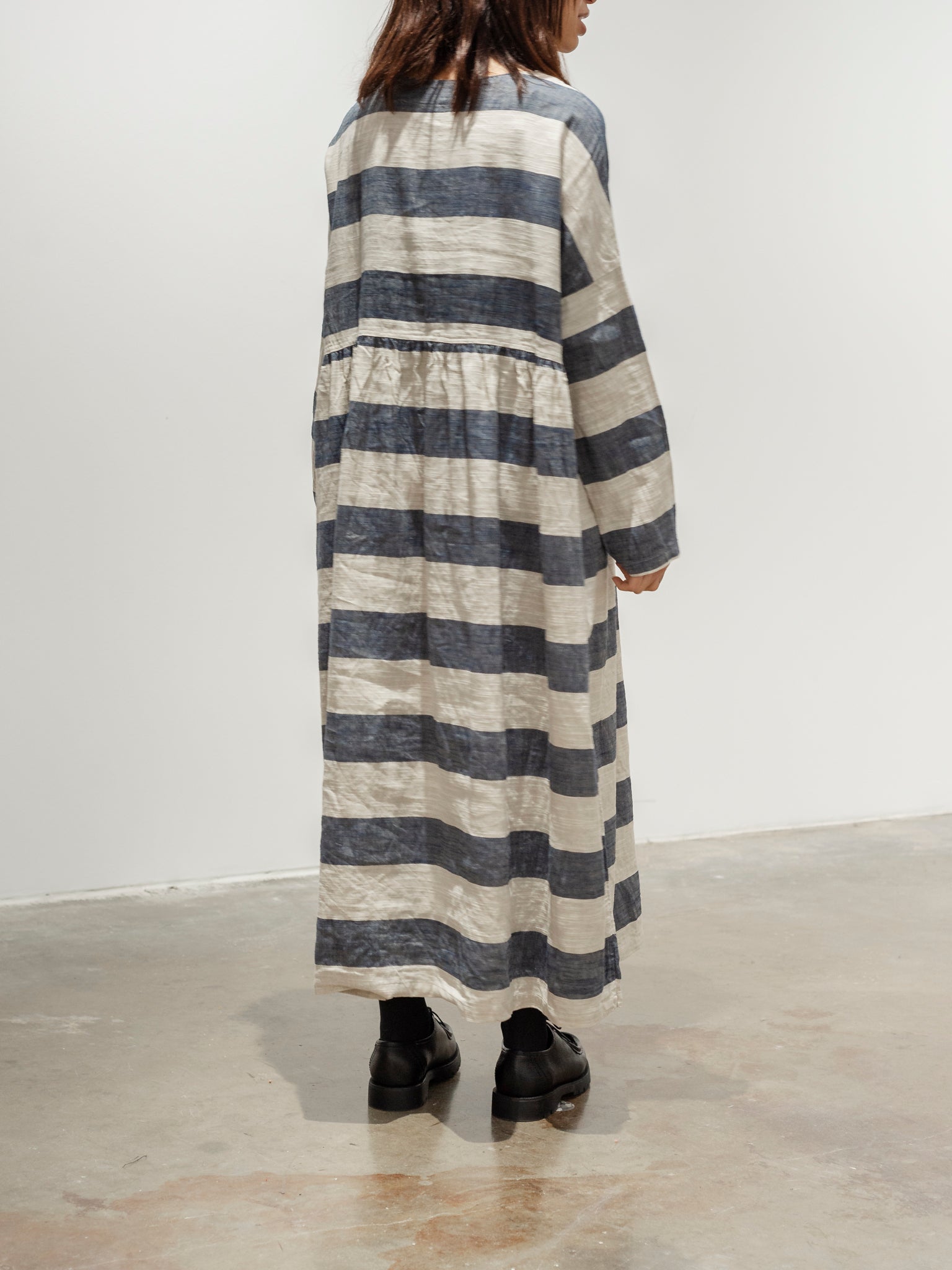 Namu Shop - Ichi Antiquites Linen Cotton Slub Stripes Dress - Navy