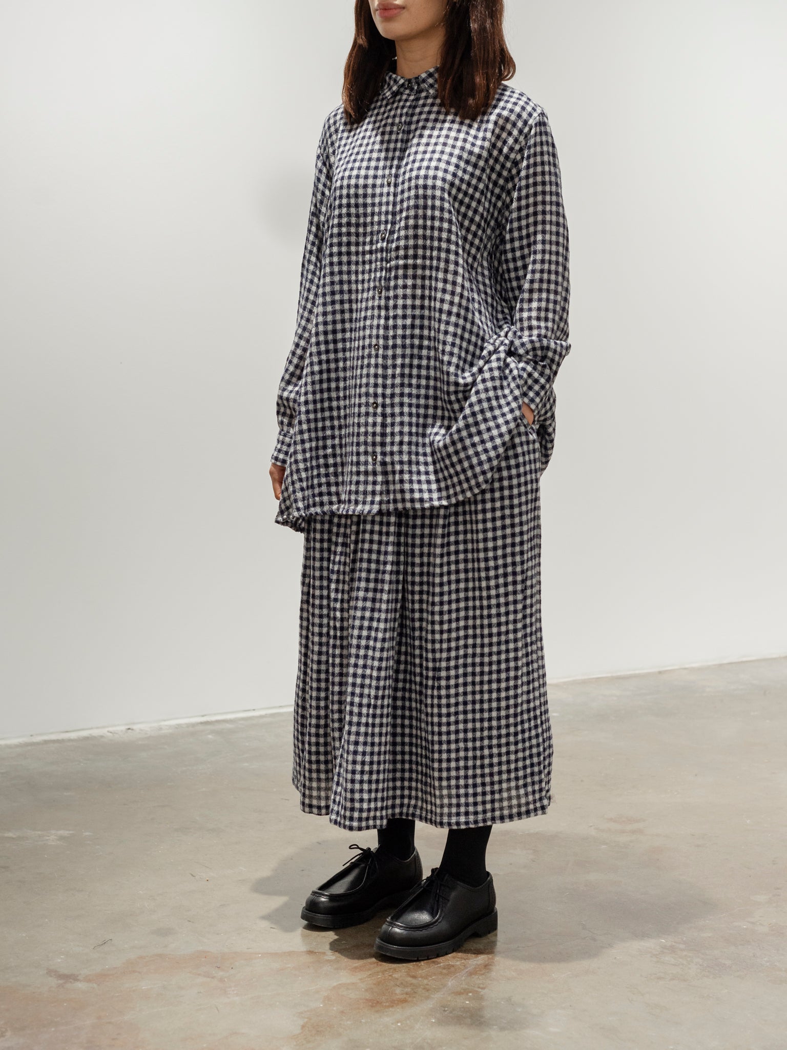 Namu Shop - ICHI Wool Gauze Gingham Shirt - White x Navy
