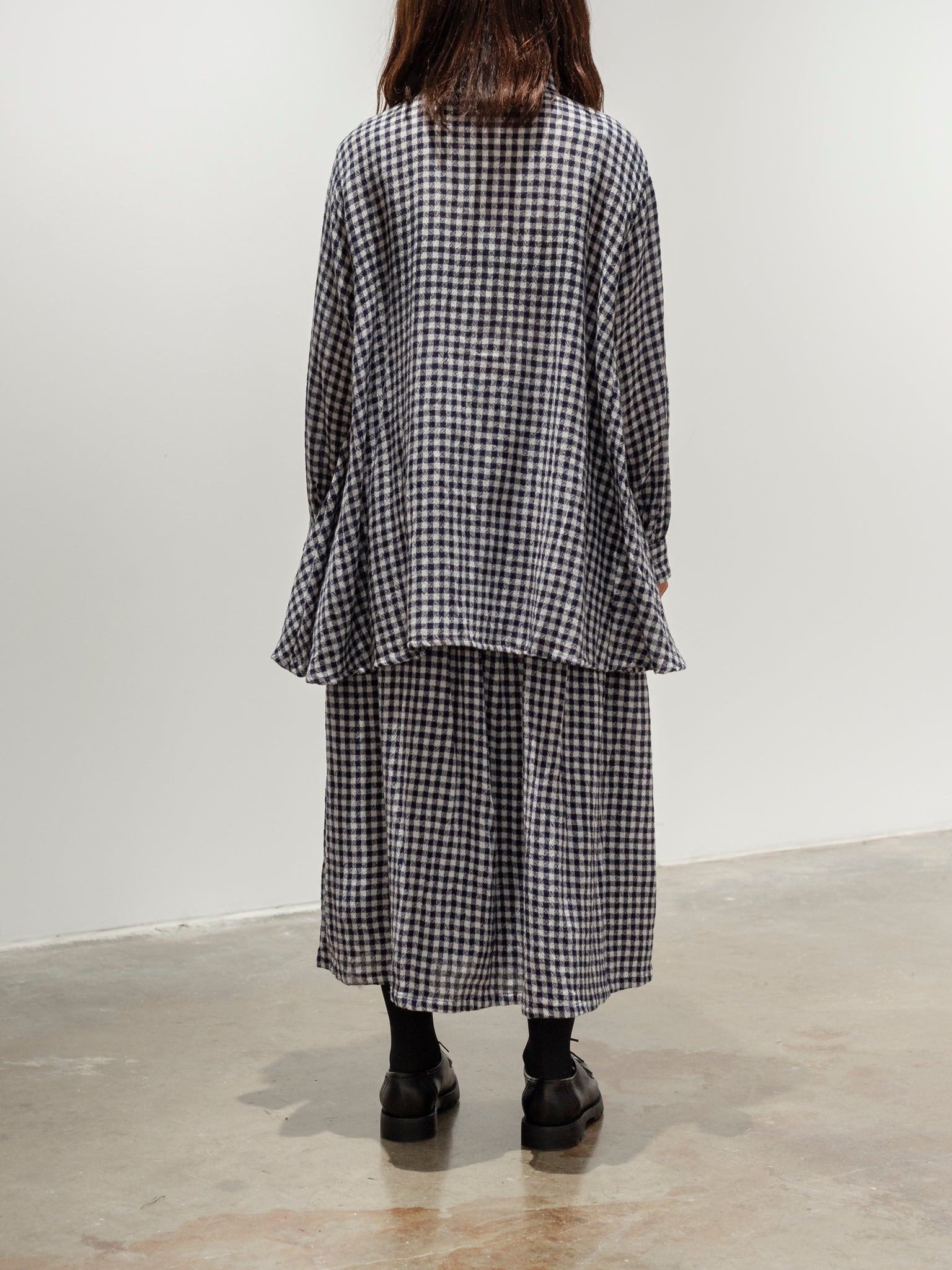 Namu Shop - ICHI Wool Gauze Gingham Skirt - White x Navy