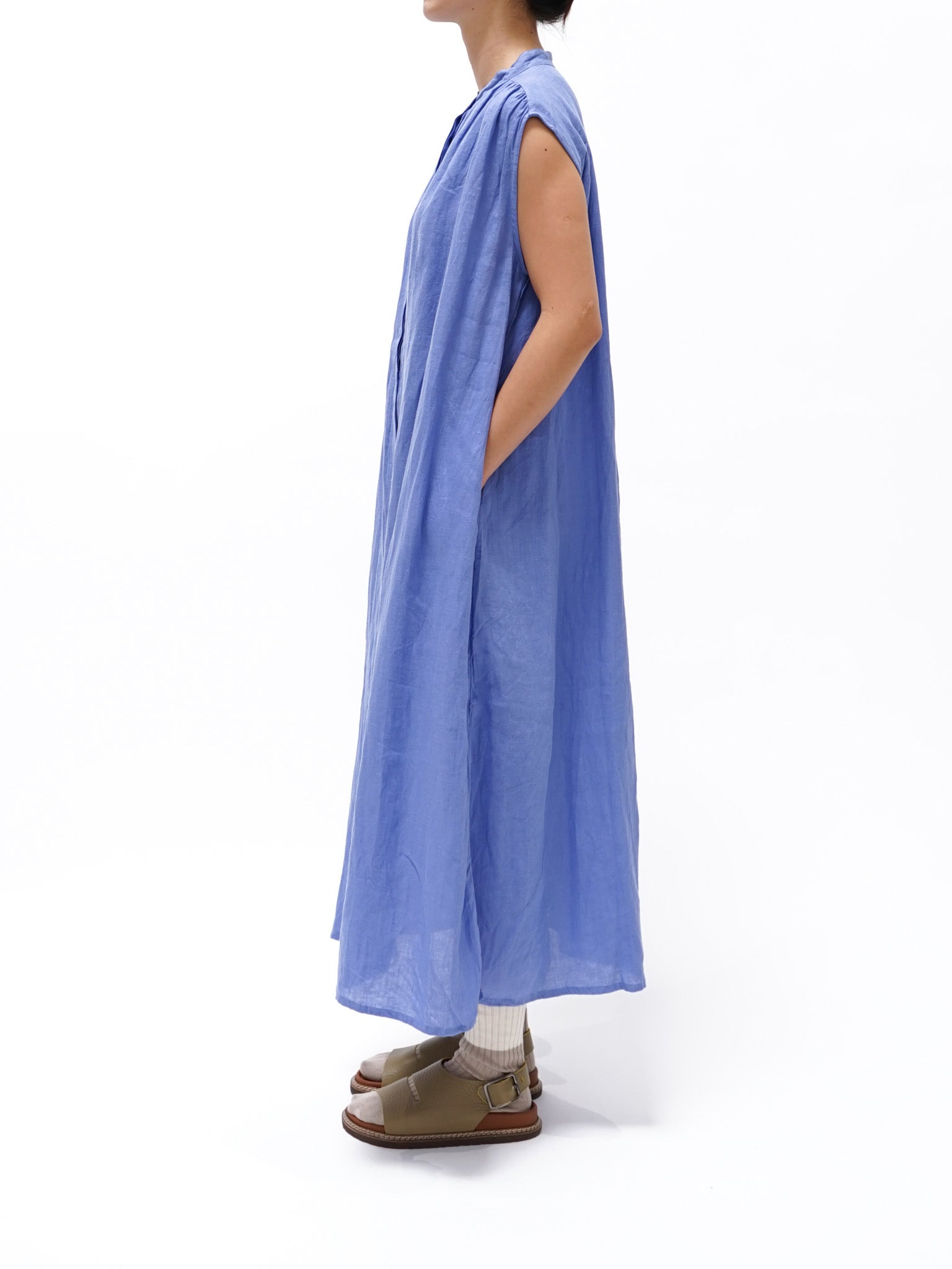 Namu Shop - ICHI Linen Canvas Sleeveless BD Dress - Blue