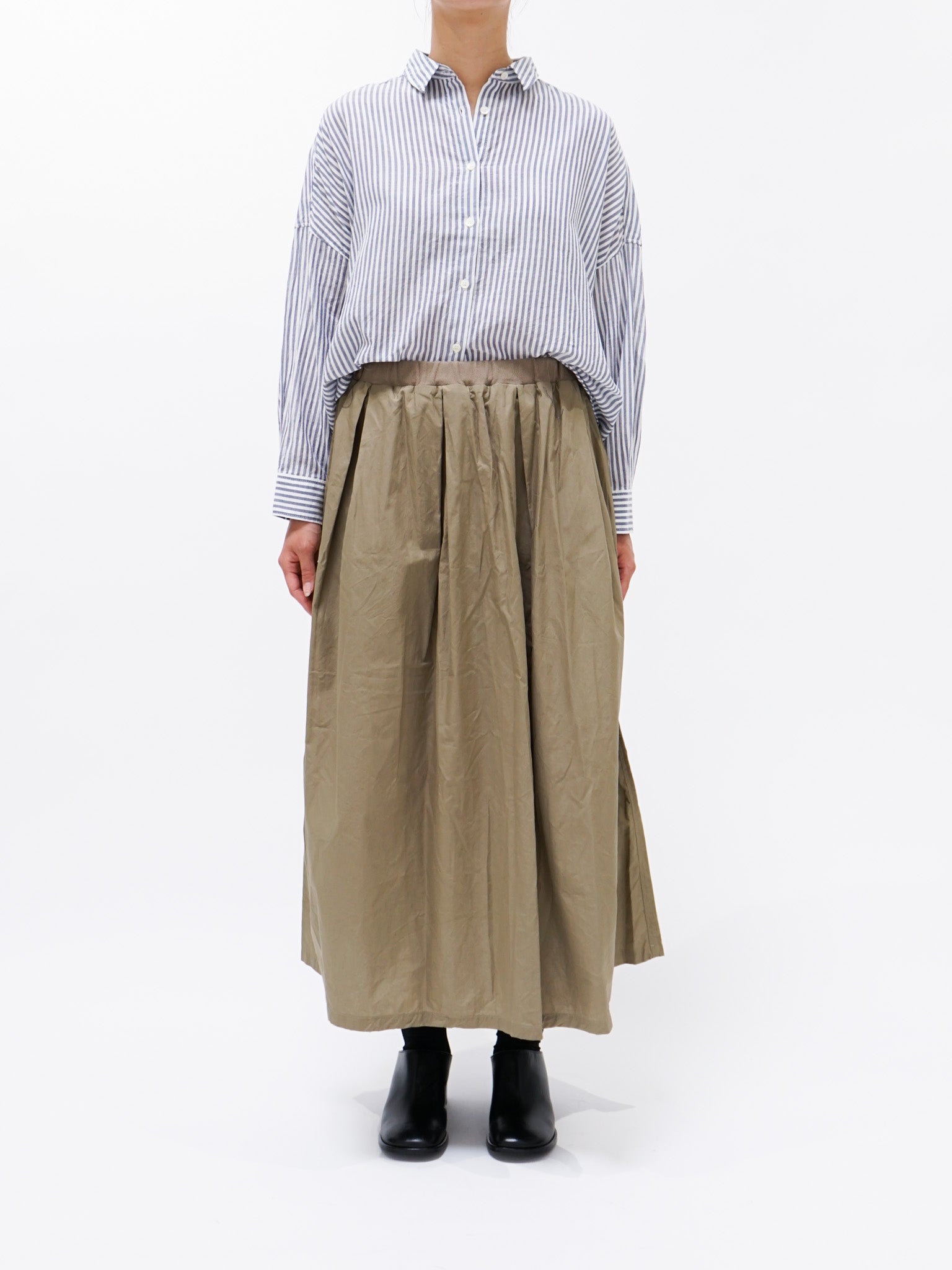 Namu Shop - ICHI Broad Waist Rib Skirt - Khaki