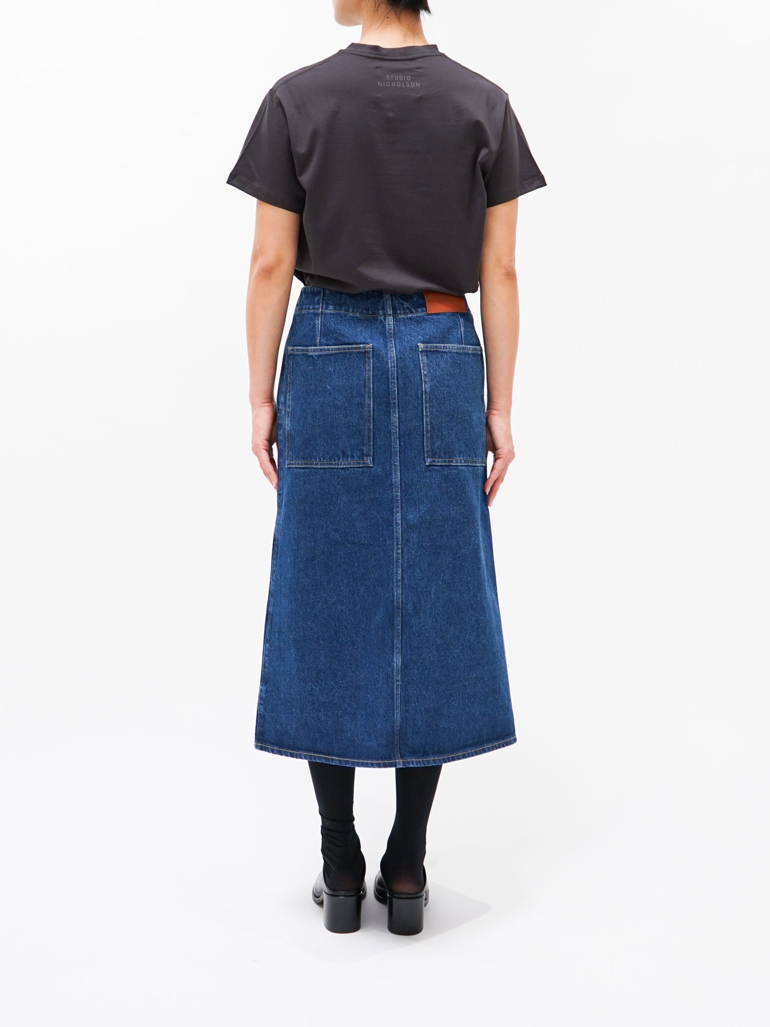 Namu Shop - Studio Nicholson Preto Washed Denim Kick Front Skirt - Indigo Wash
