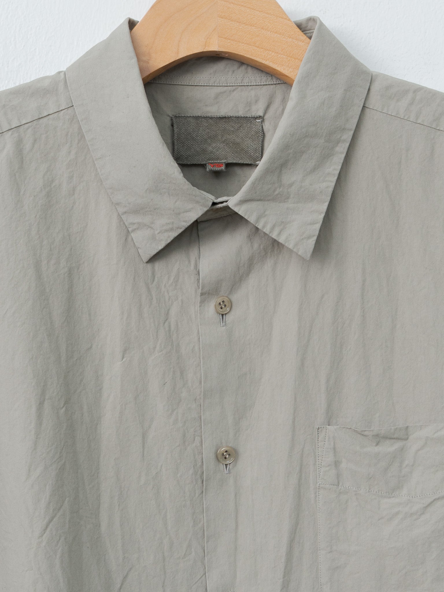Namu Shop - Yoko Sakamoto Natural Garment Dyed Regular Collar S/S Shirt - Mugwort