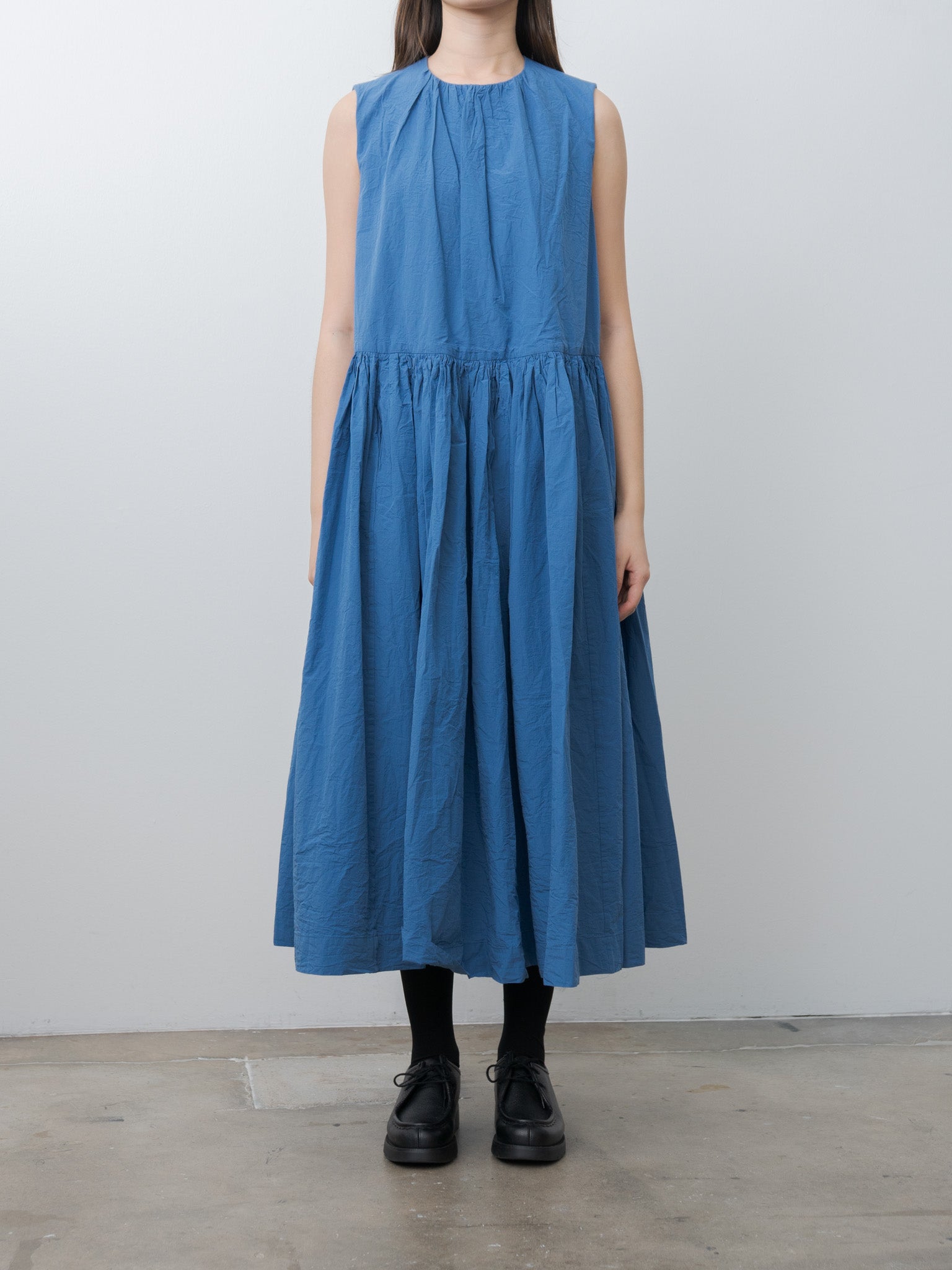 Namu Shop - Casey Casey Pomme Ruche Dress CHALK POPLIN - Medium Blue