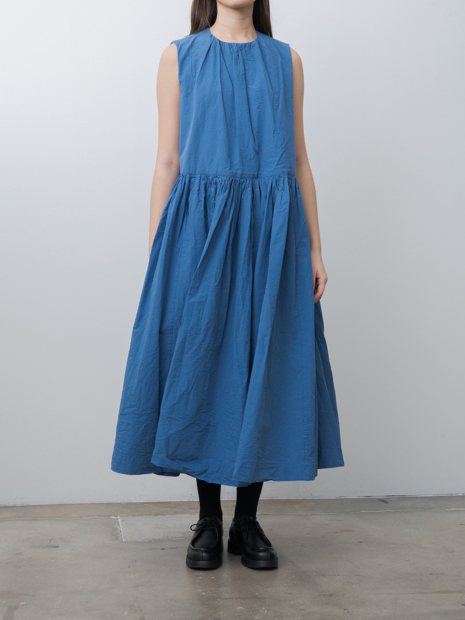 Namu Shop - Casey Casey Pomme Ruche Dress CHALK POPLIN - Medium Blue