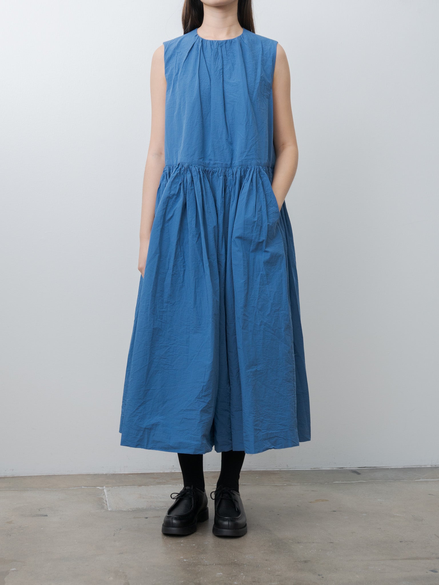 Namu Shop - Casey Casey Pomme Ruche Dress CHALK POPLIN - Medium Blue