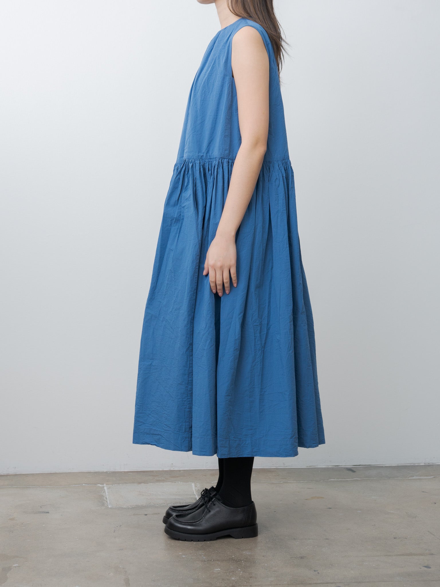 Namu Shop - Casey Casey Pomme Ruche Dress CHALK POPLIN - Medium Blue