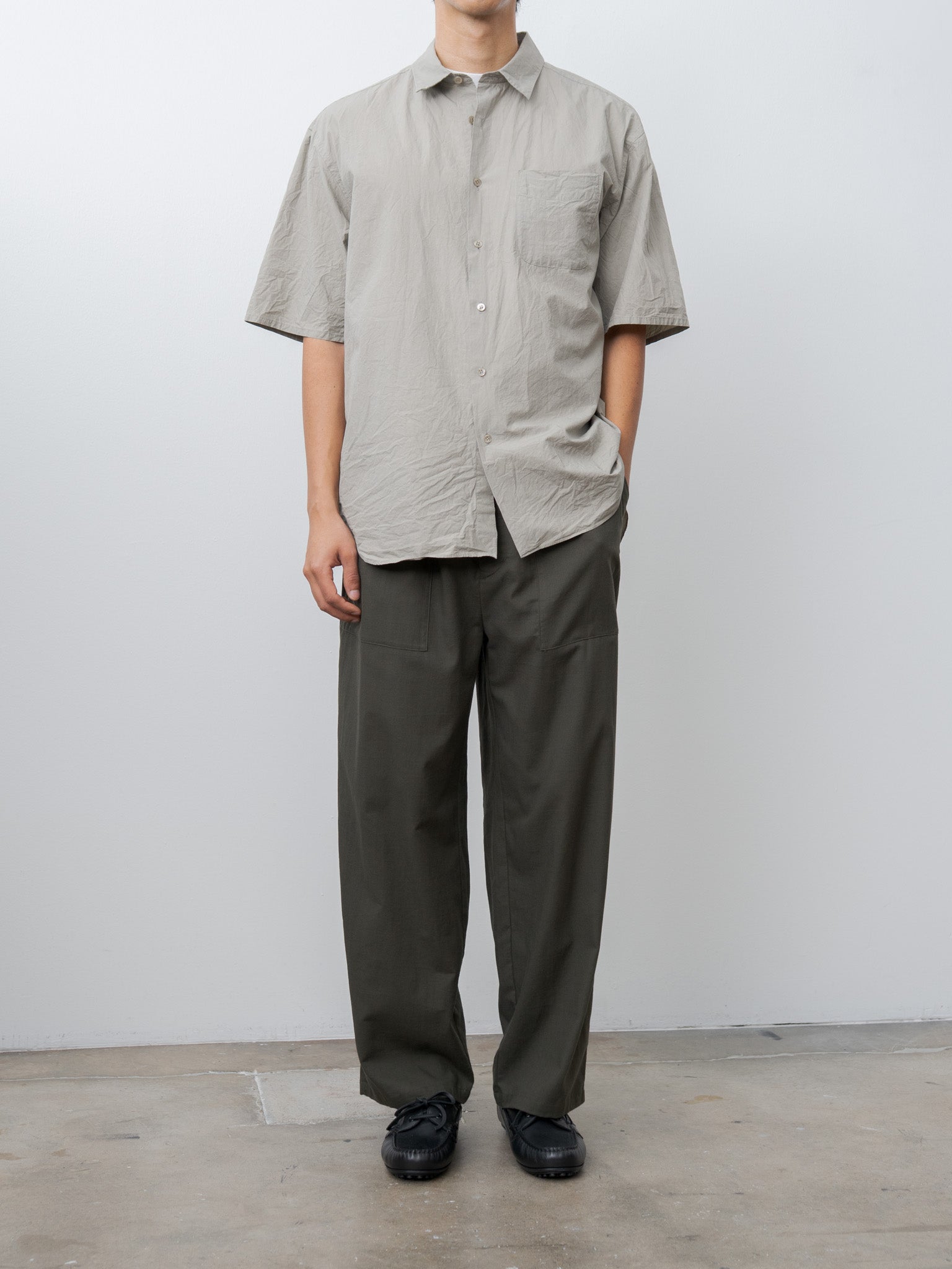 Namu Shop - Yoko Sakamoto Natural Garment Dyed Regular Collar S/S Shirt - Mugwort