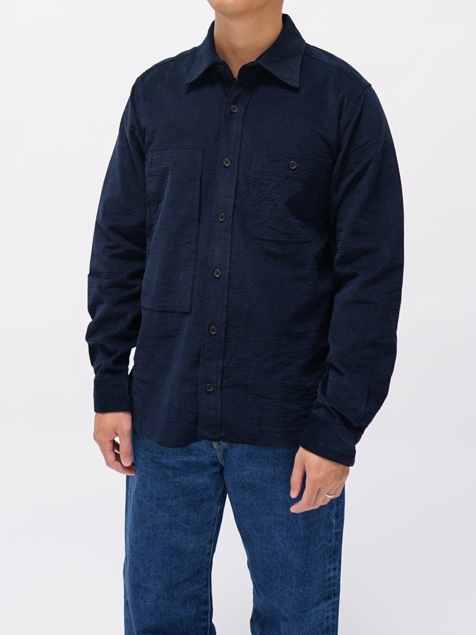 Namu Shop - ts(s) Cotton Ripple Corduroy Work Shirt - Navy