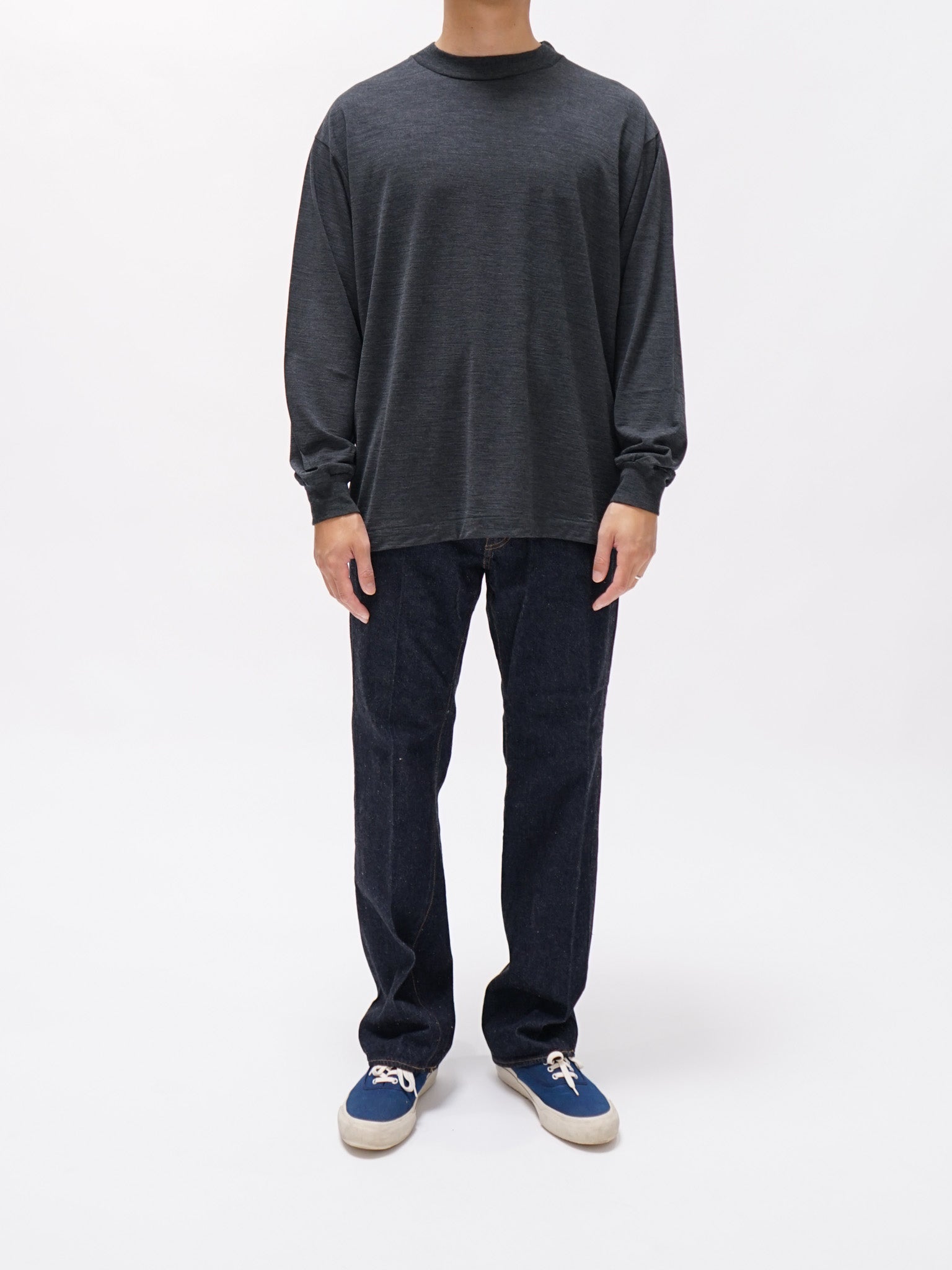 Namu Shop - Kaptain Sunshine Super Soft Washable Merino Tenjiku L/S Tee - Top Charcoal