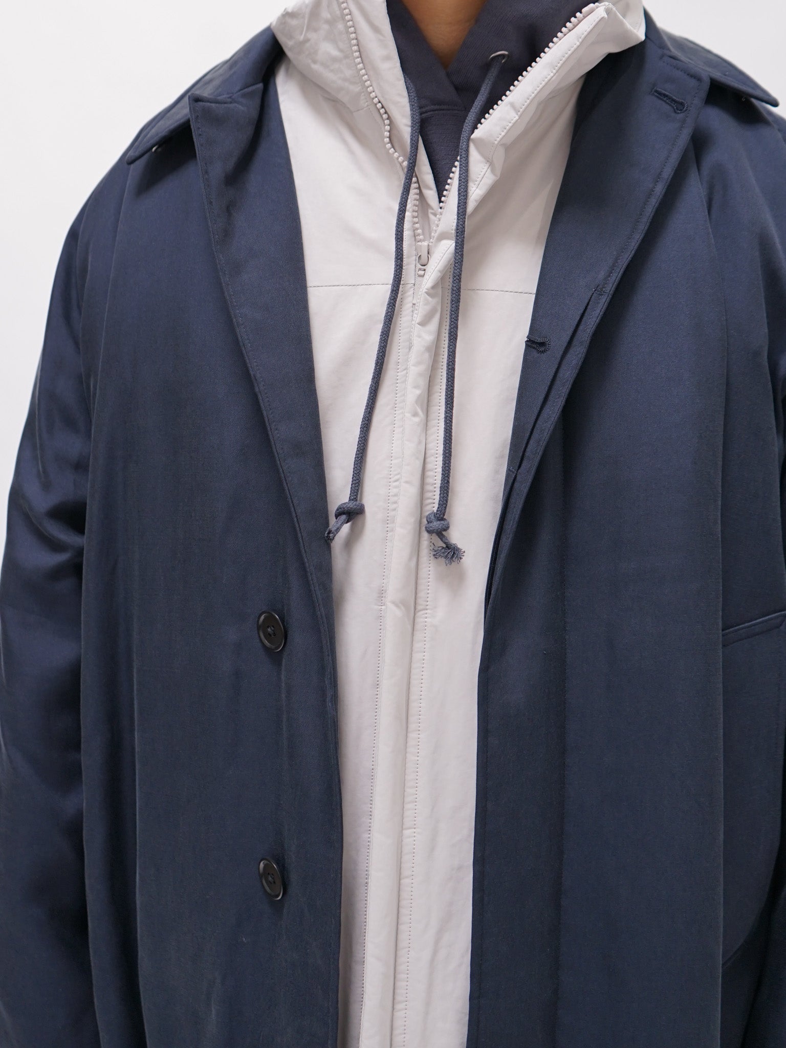 Namu Shop - Kaptain Sunshine Washed Silk Gabardine Padding Walker Coat - Navy