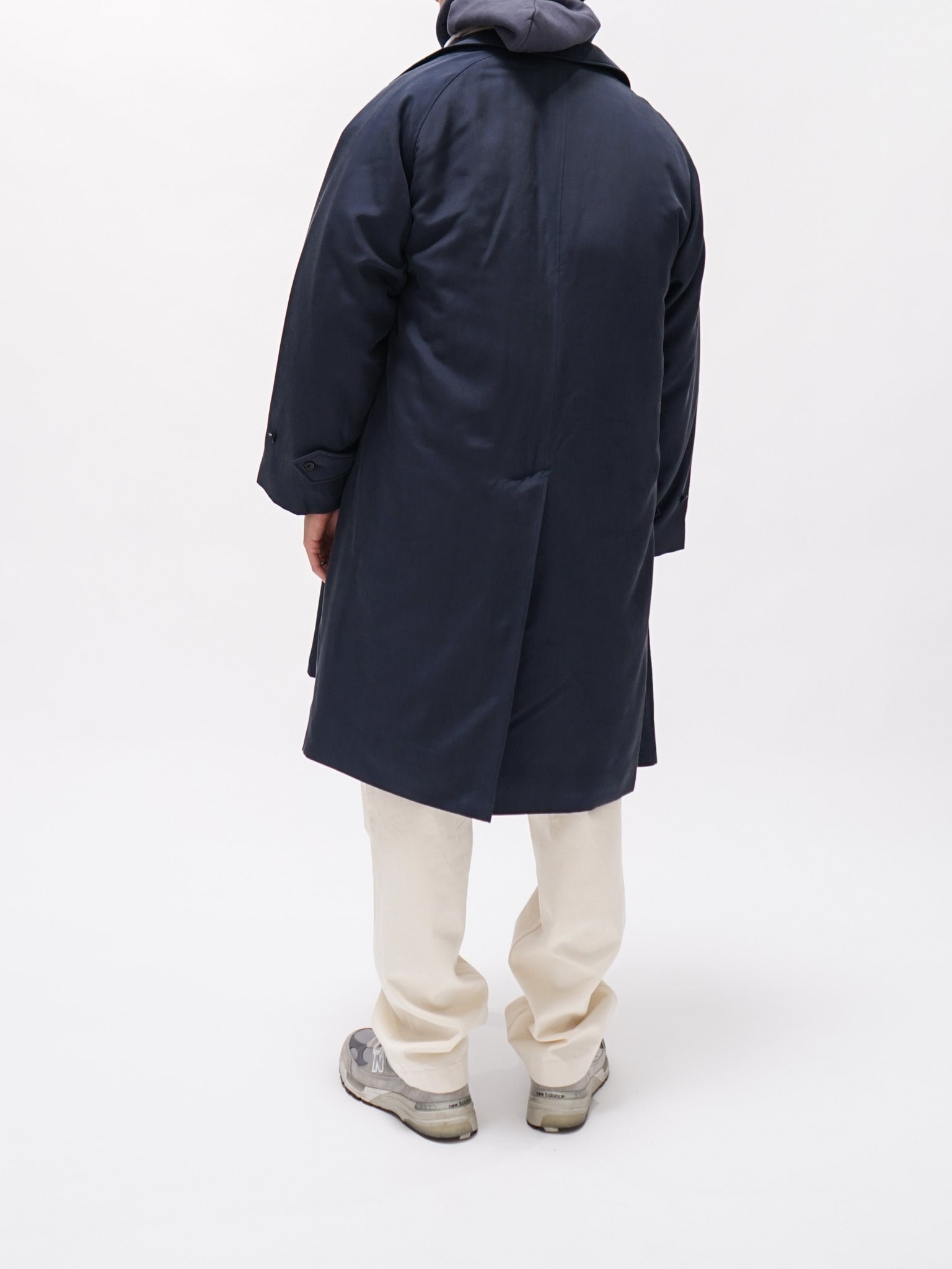 Namu Shop - Kaptain Sunshine Washed Silk Gabardine Padding Walker Coat - Navy