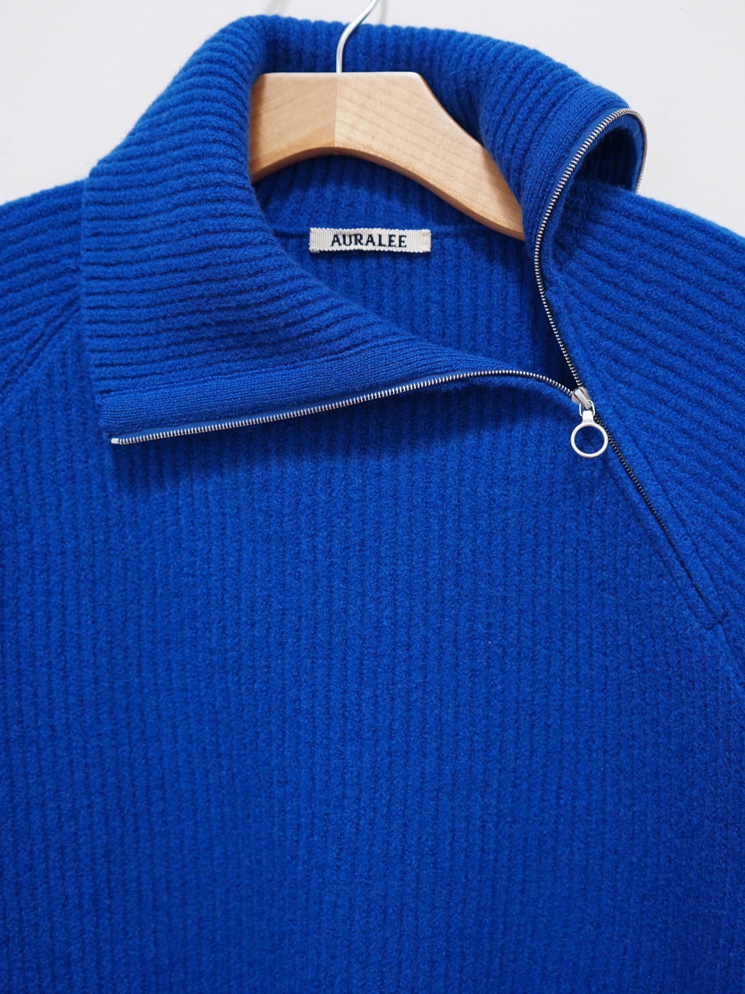 Namu Shop - Auralee Milled French Merino Rib Knit Zip Pullover - Royal Blue