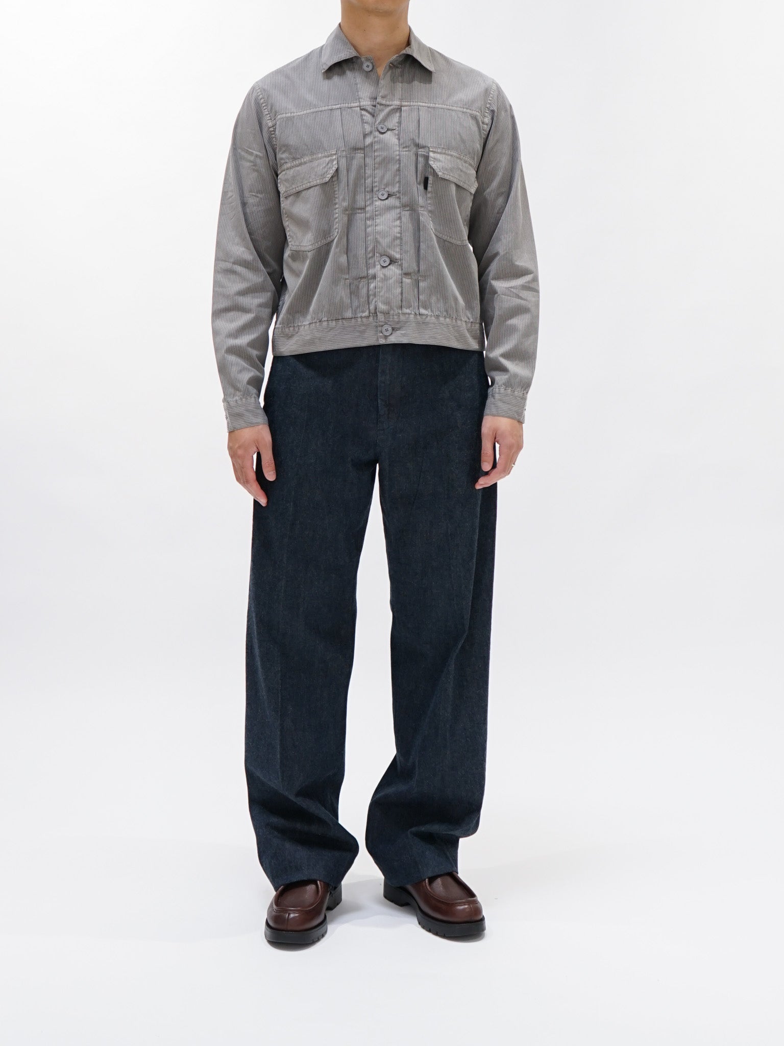 Namu Shop - S H Trucker Shirt - Gray Stripe