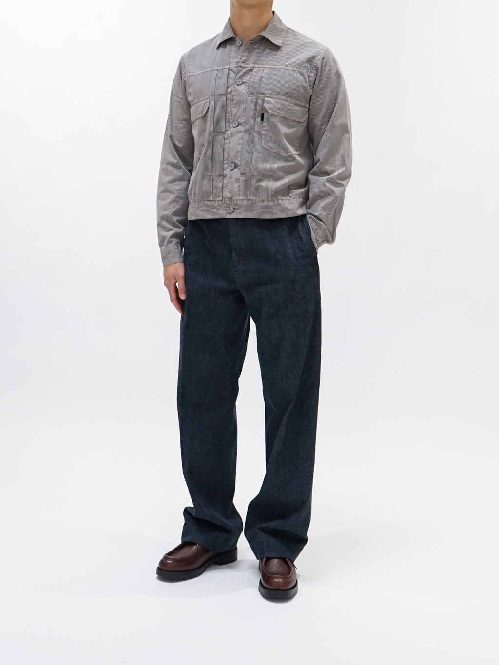 Namu Shop - S H Trucker Shirt - Gray Stripe