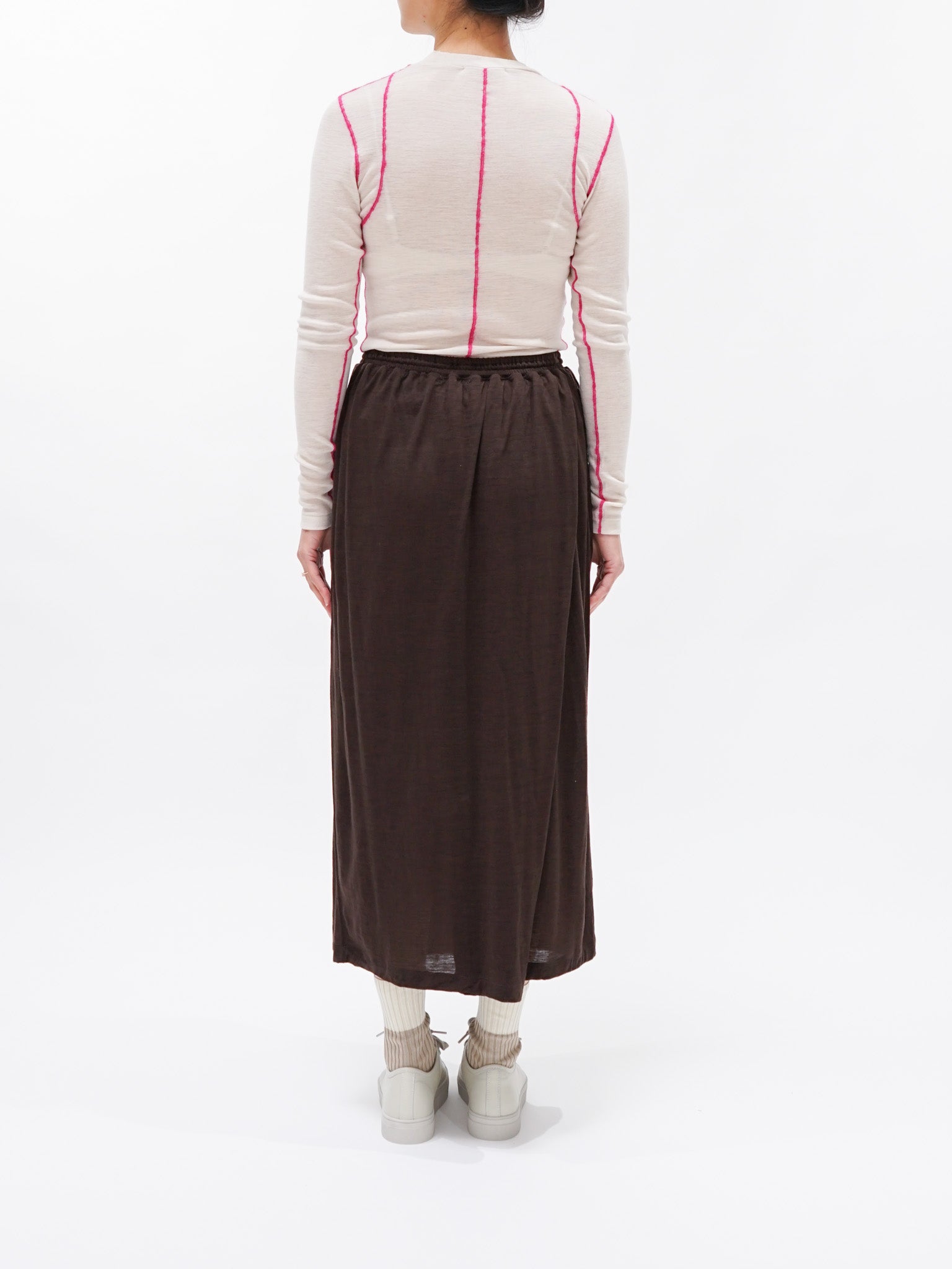 Namu Shop - Unfil Superfine Merino Ribbed Jersey Tee With Mohair Stitch - Beige x Pink