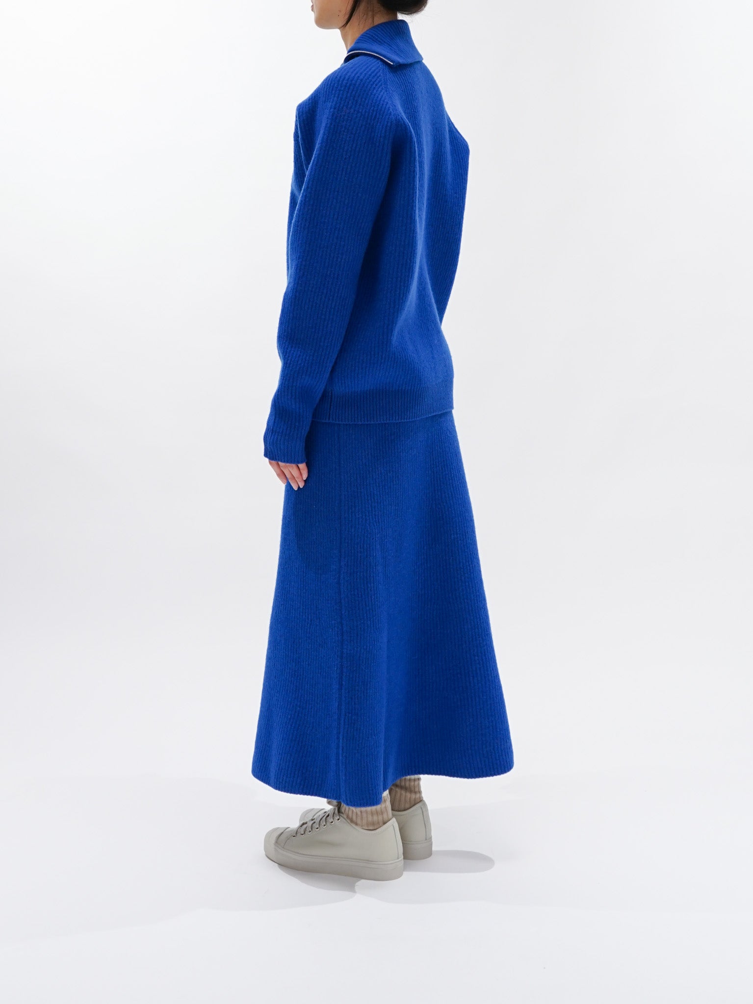 Namu Shop - Auralee Milled French Merino Rib Knit Zip Pullover - Royal Blue