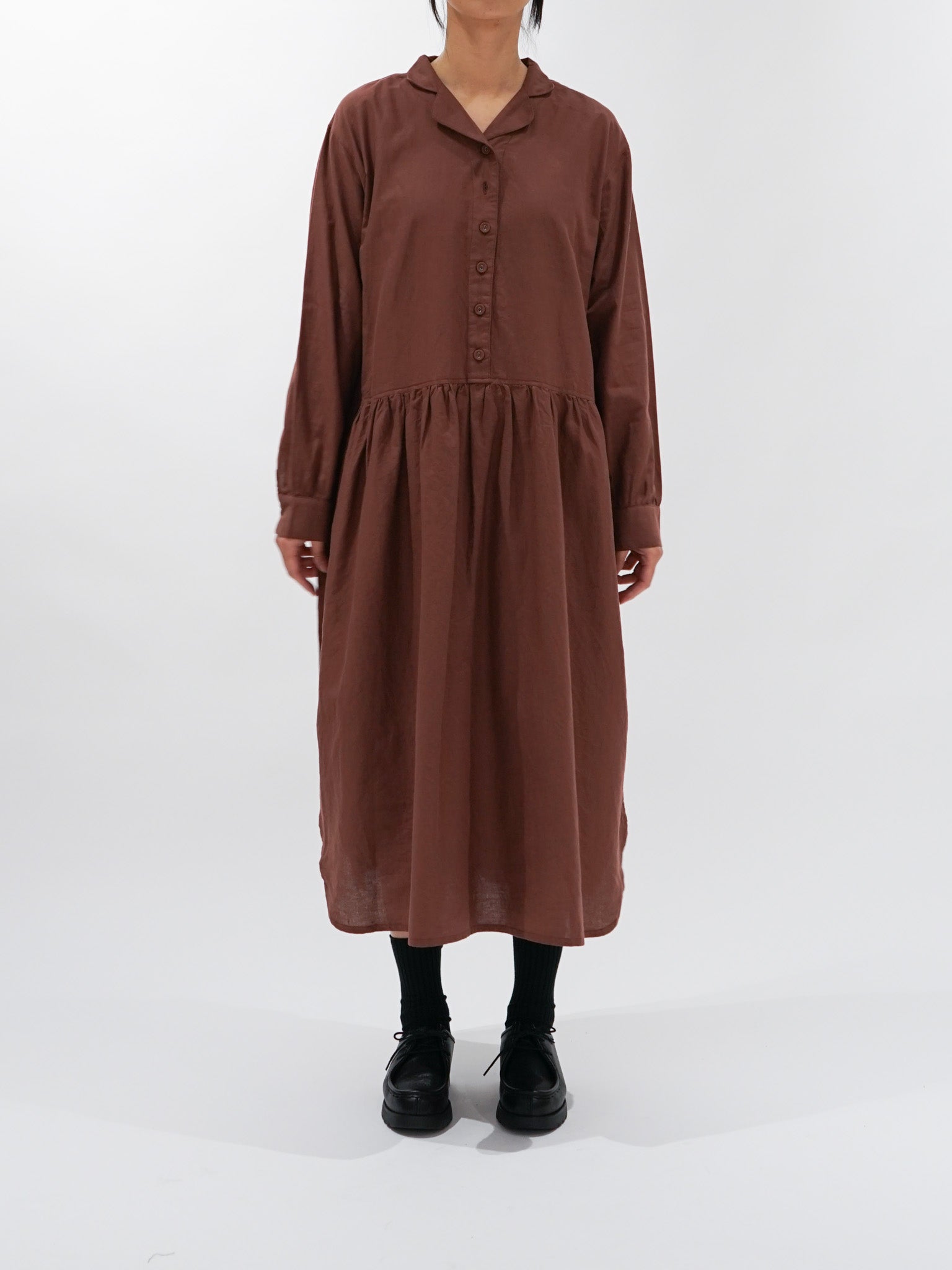 Namu Shop - ICHI Open Collar Gather Dress - Black