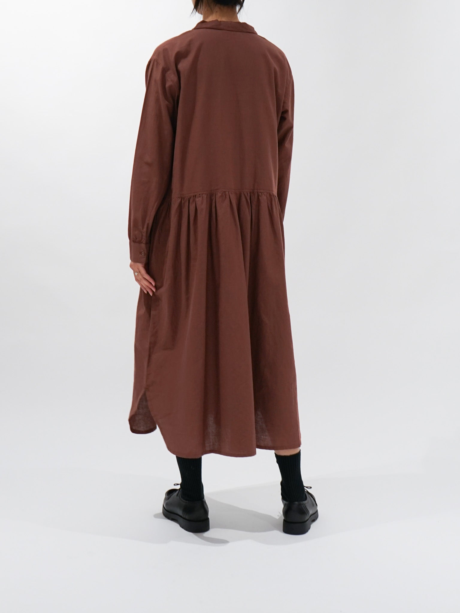 Namu Shop - ICHI Open Collar Gather Dress - Black