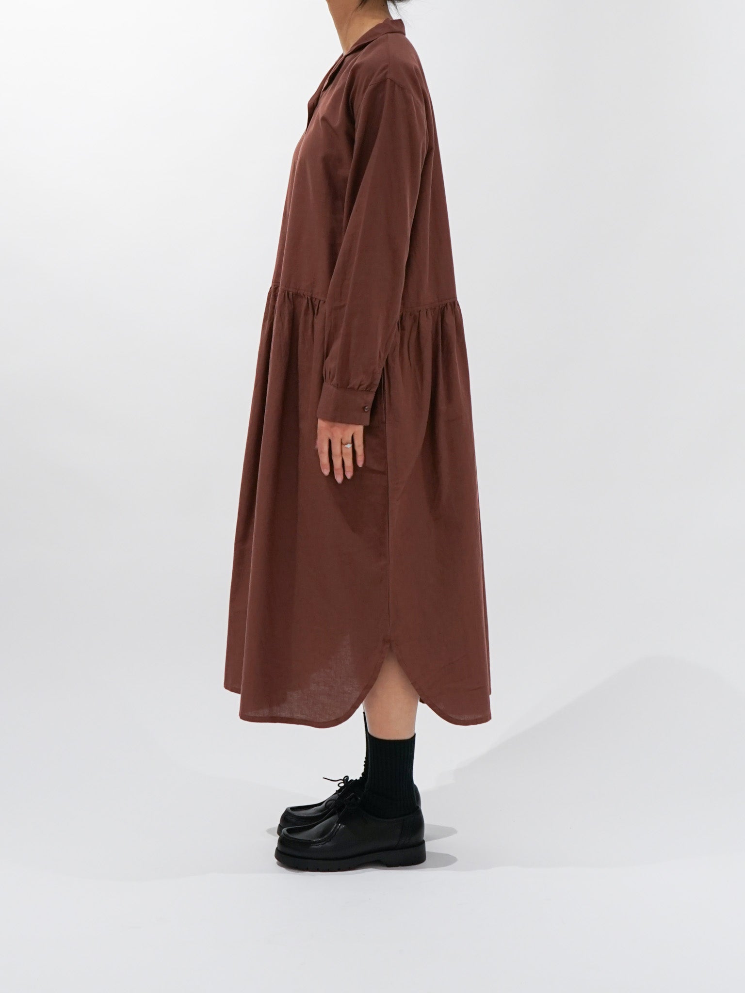 Namu Shop - ICHI Open Collar Gather Dress - Black