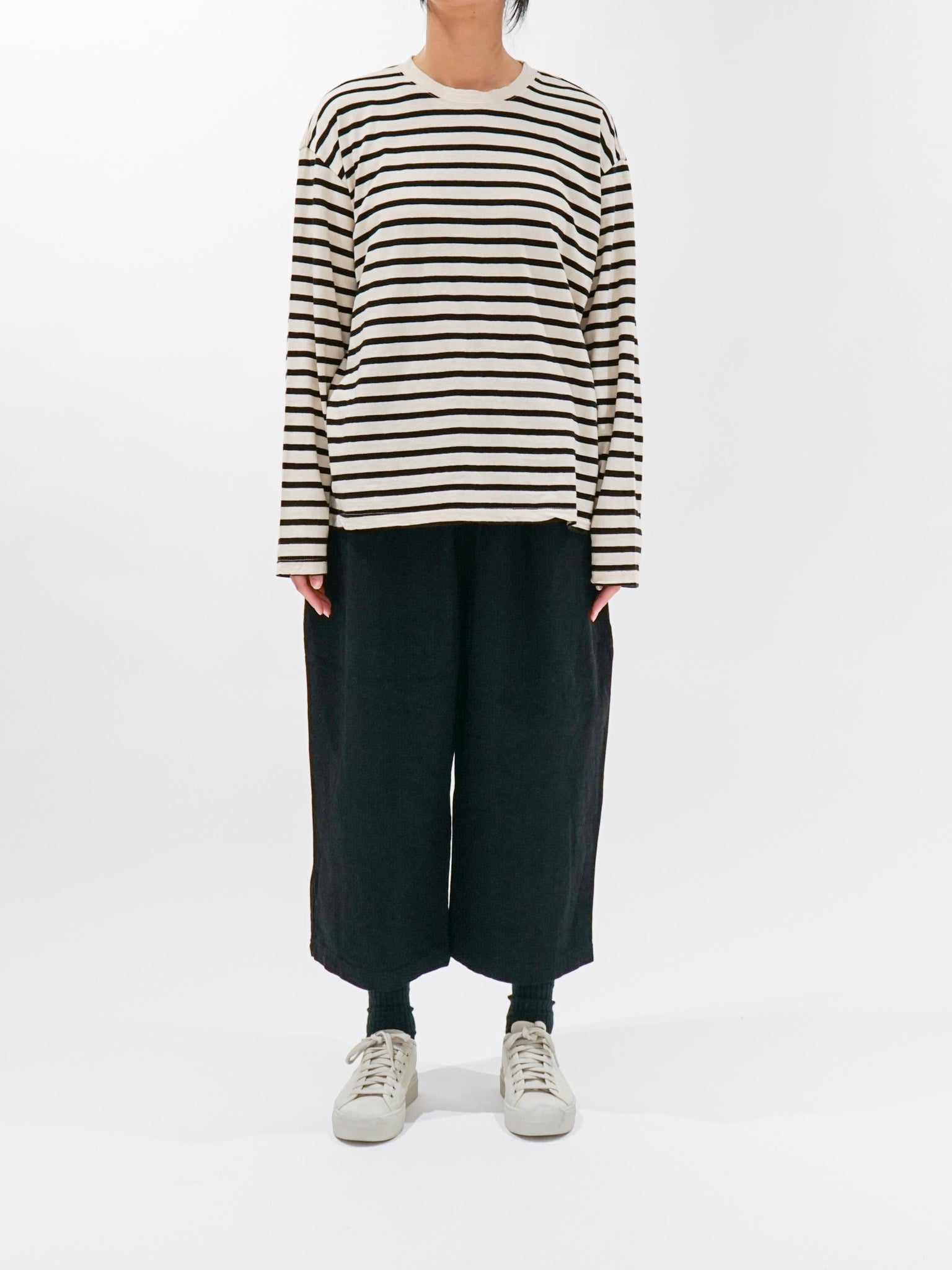 Namu Shop - Ichi Antiquites Striped Pullover Knit - Natural x Black