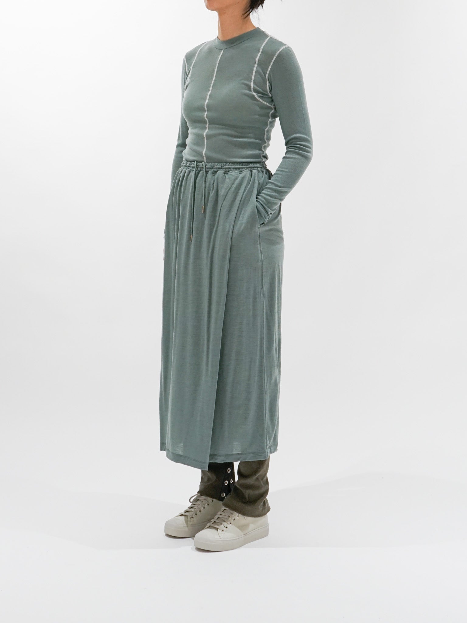 Namu Shop - Unfil Raw Silk Ribbed Jersey Skinny Pants - Dark Taupe