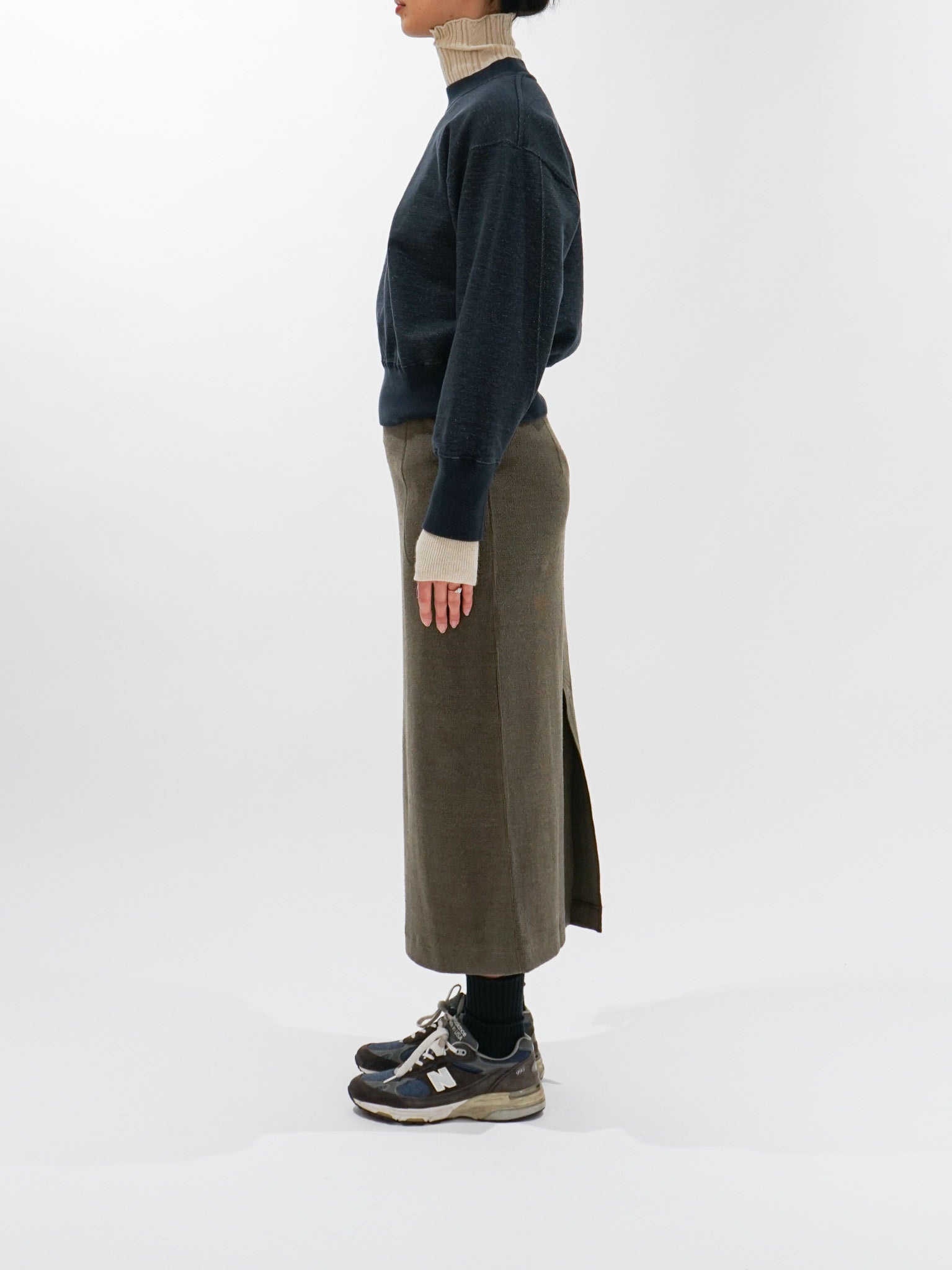 Namu Shop - Unfil Raw Silk Ribbed Jersey Pencil Skirt - Dark Taupe