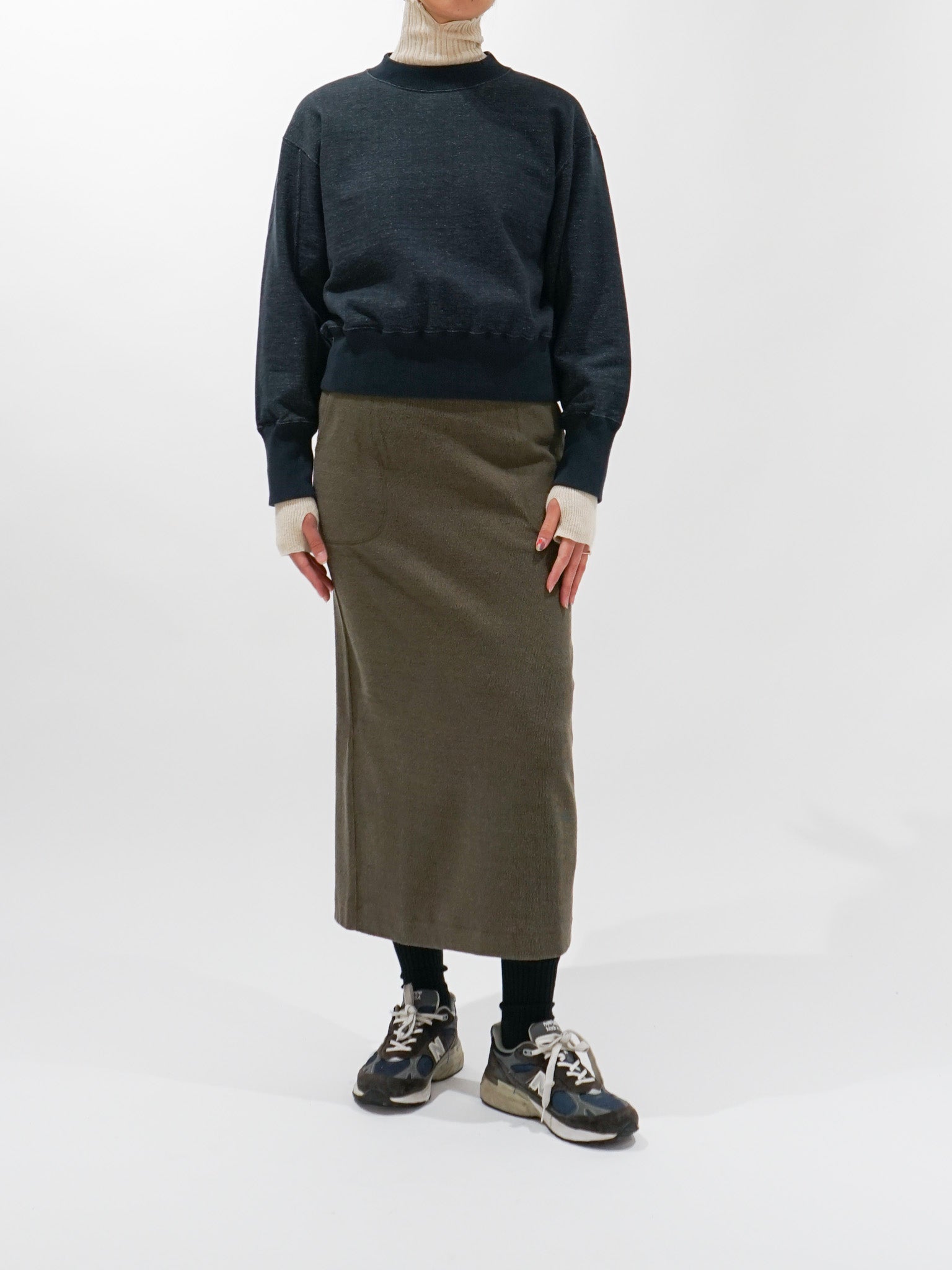 Namu Shop - Unfil Raw Silk Ribbed Jersey Pencil Skirt - Dark Taupe