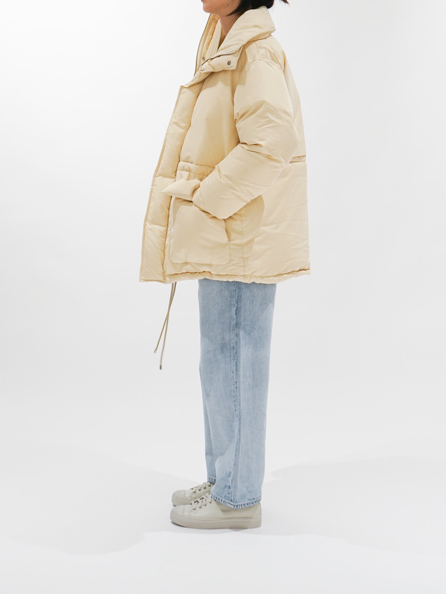 Namu Shop - Auralee Fine Polyester Chambray Down Coat - Light Ivory Chambray