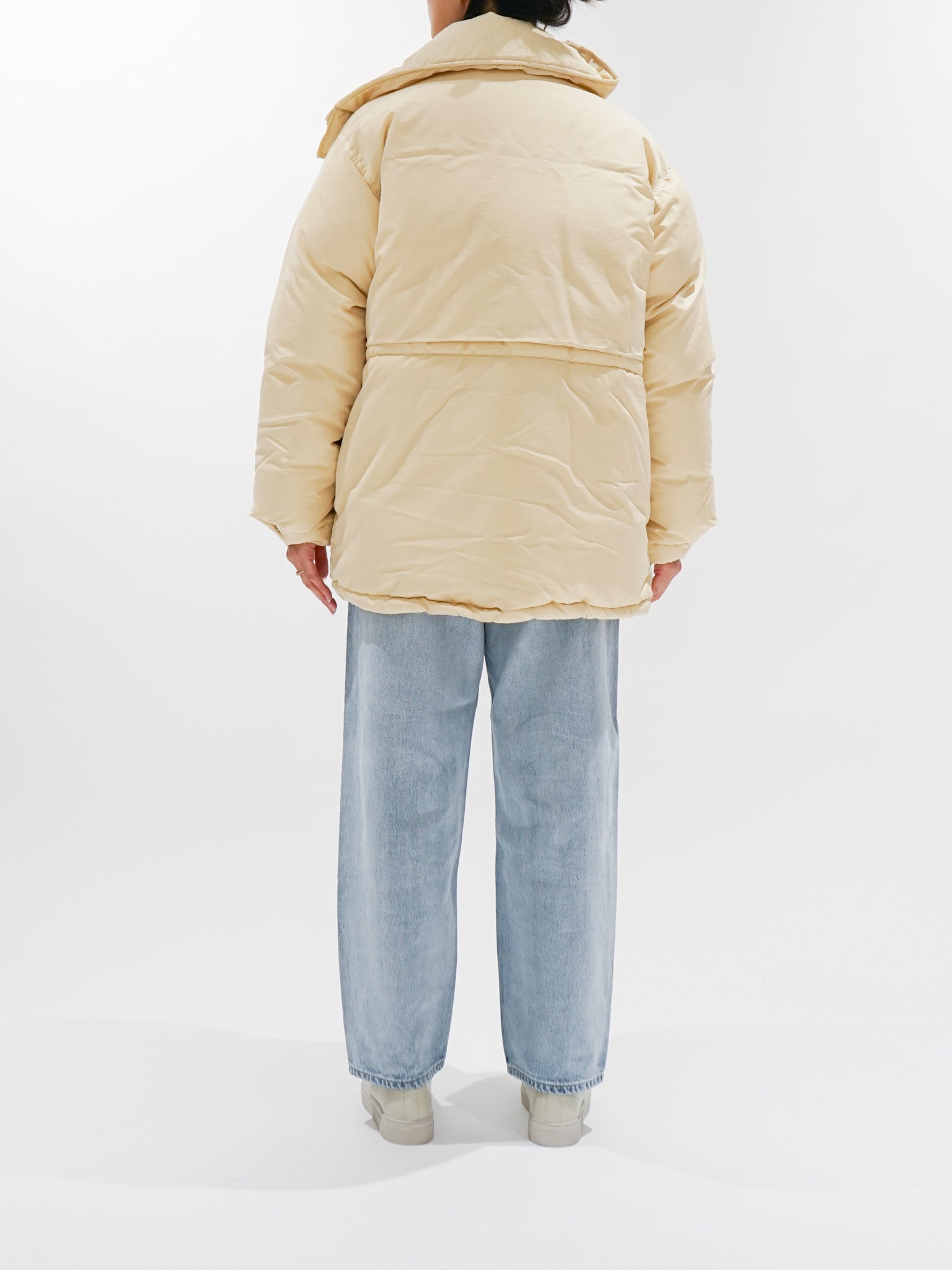 Namu Shop - Auralee Fine Polyester Chambray Down Coat - Light Ivory Chambray