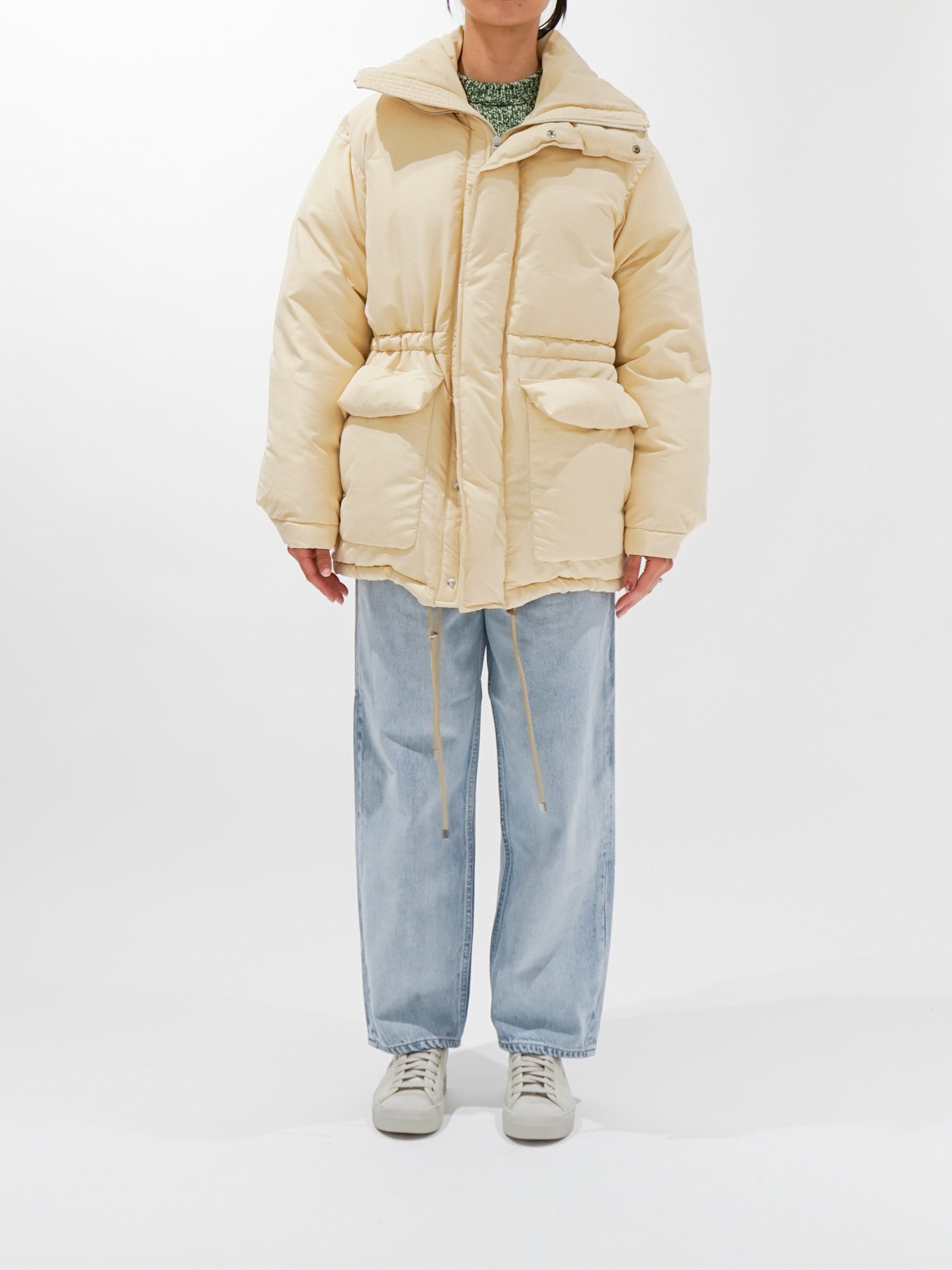 Namu Shop - Auralee Fine Polyester Chambray Down Coat - Light Ivory Chambray