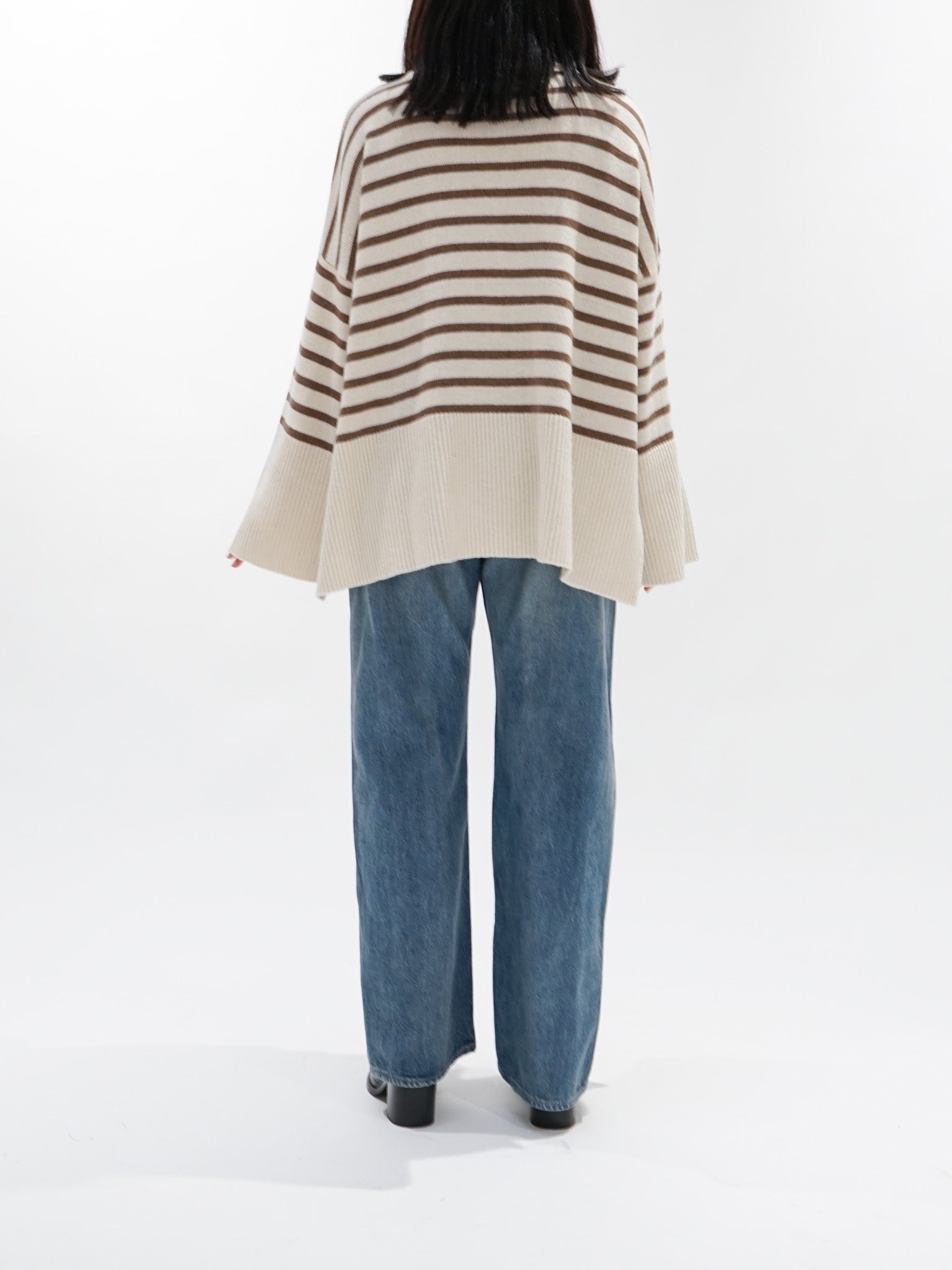 Namu Shop - ICHI Border Turtleneck Knit - White x Mocha