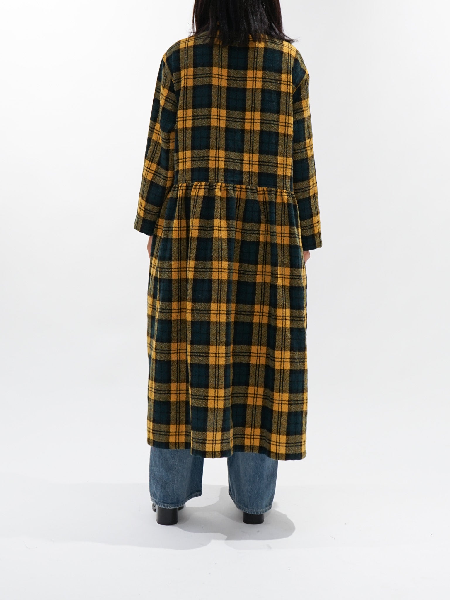 Namu Shop - ICHI Brushed Wool Gather Check Dress - Yellow