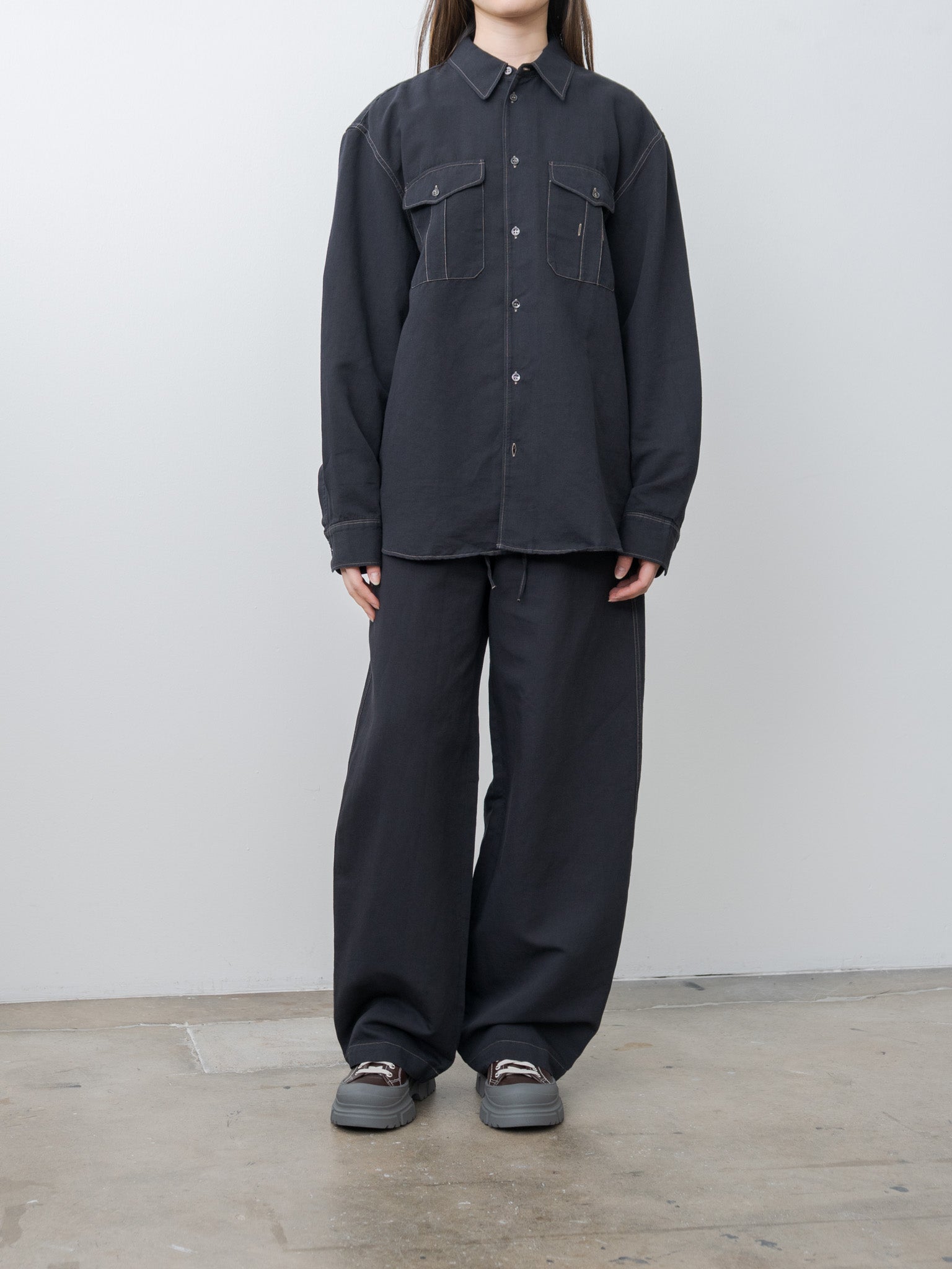 Namu Shop - Studio Nicholson LOURO Utility Pocket Shirt - Black Grape