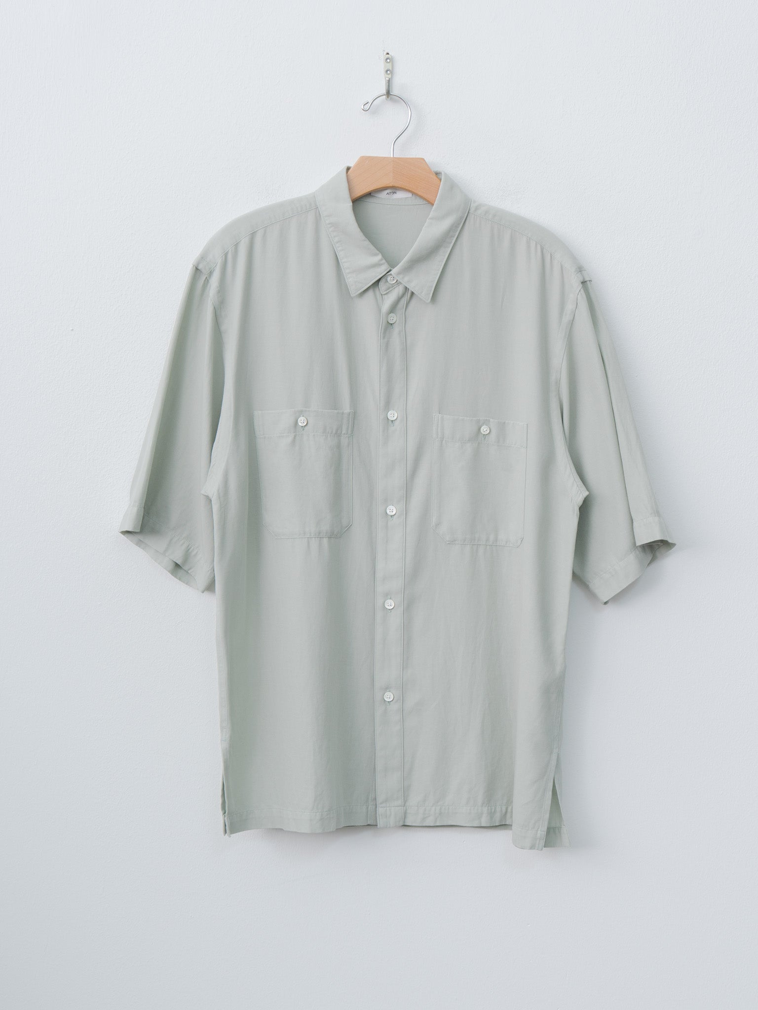 Namu Shop - Aton Cotton Silk Viera Loose Fit Half Sleeve Shirt - Green