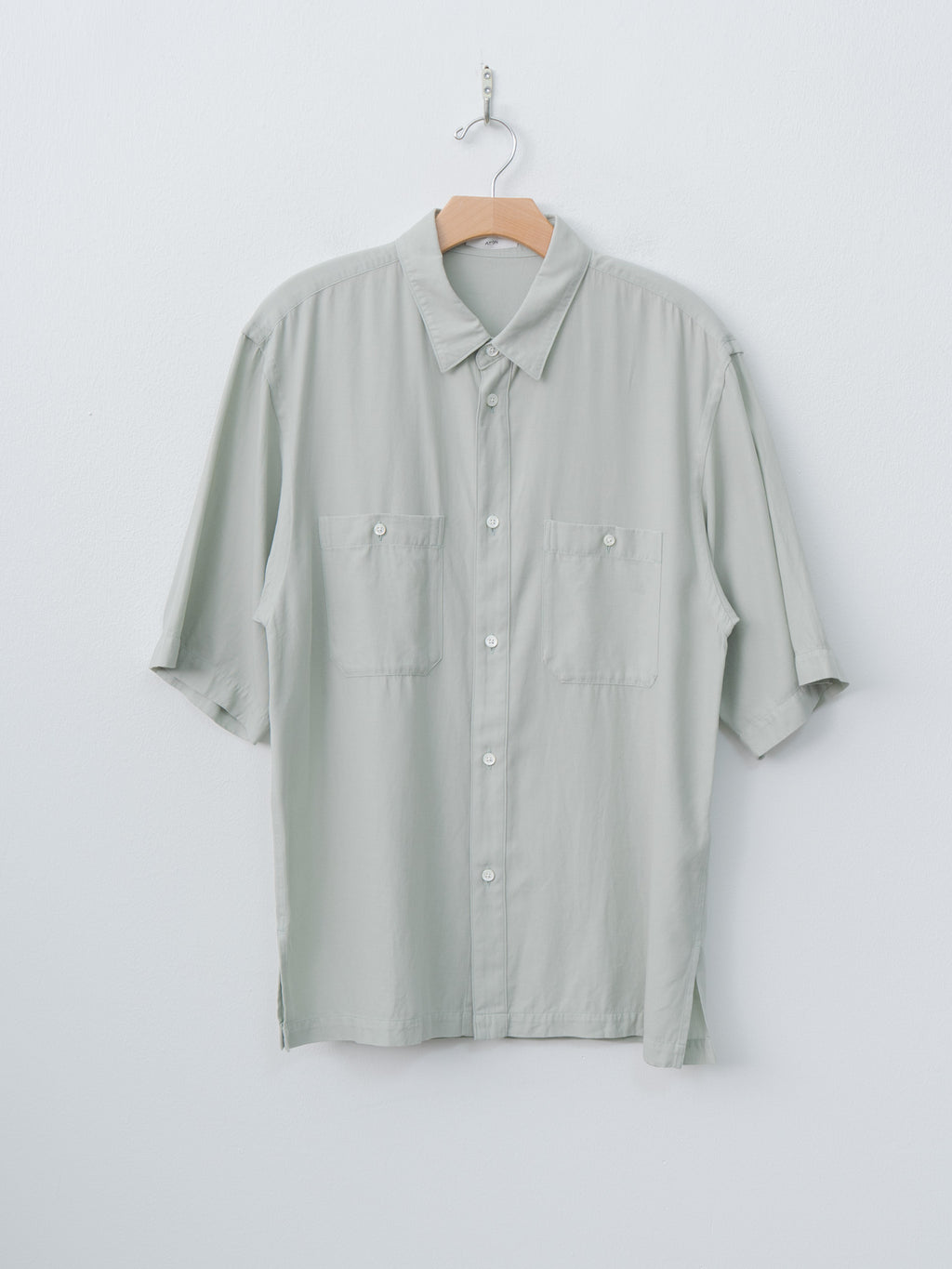 Namu Shop - Aton Cotton Silk Viera Loose Fit Half Sleeve Shirt - Green