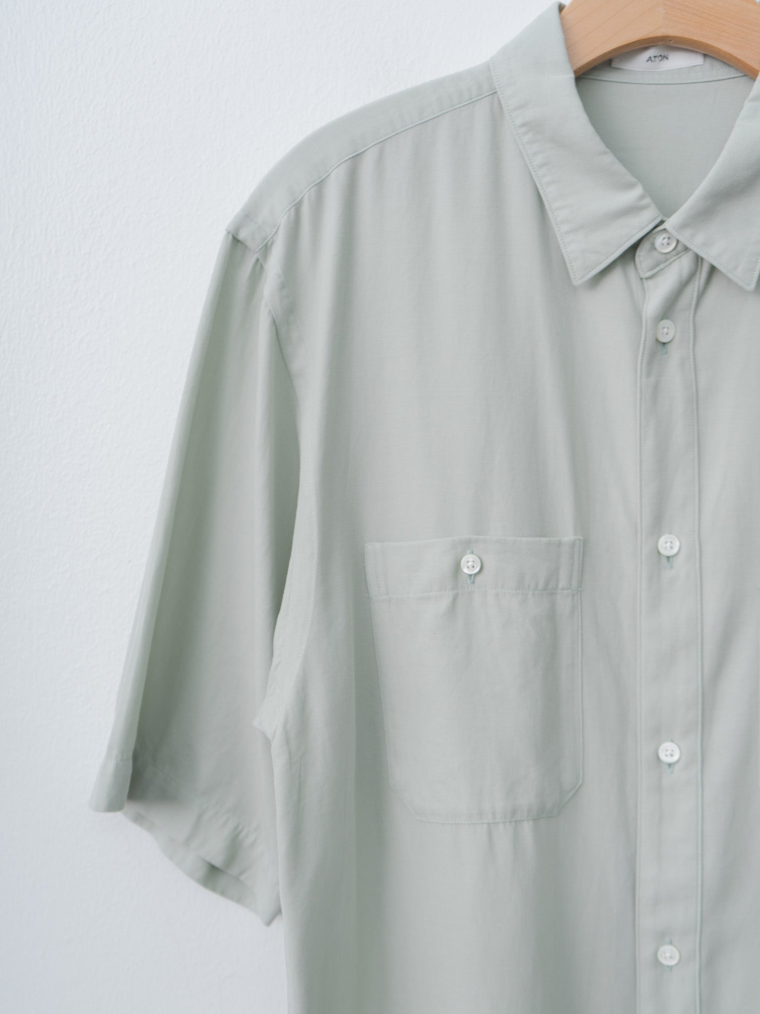 Namu Shop - Aton Cotton Silk Viera Loose Fit Half Sleeve Shirt - Green