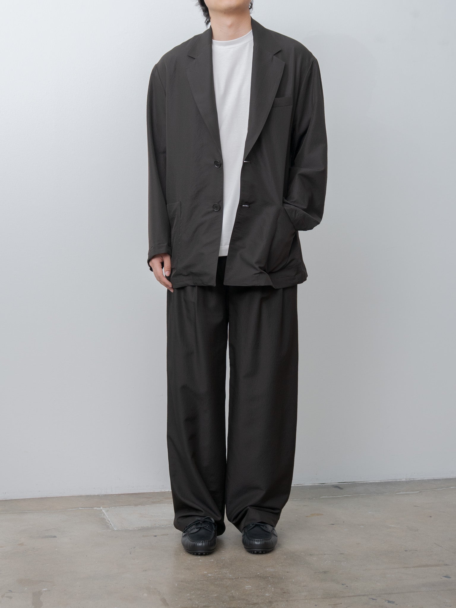 Namu Shop - ssstein Wool Silk Single Breasted Jacket - Dark Charcoal
