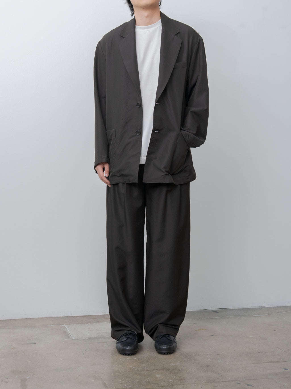 Namu Shop - ssstein Wool Silk Single Breasted Jacket - Dark Charcoal