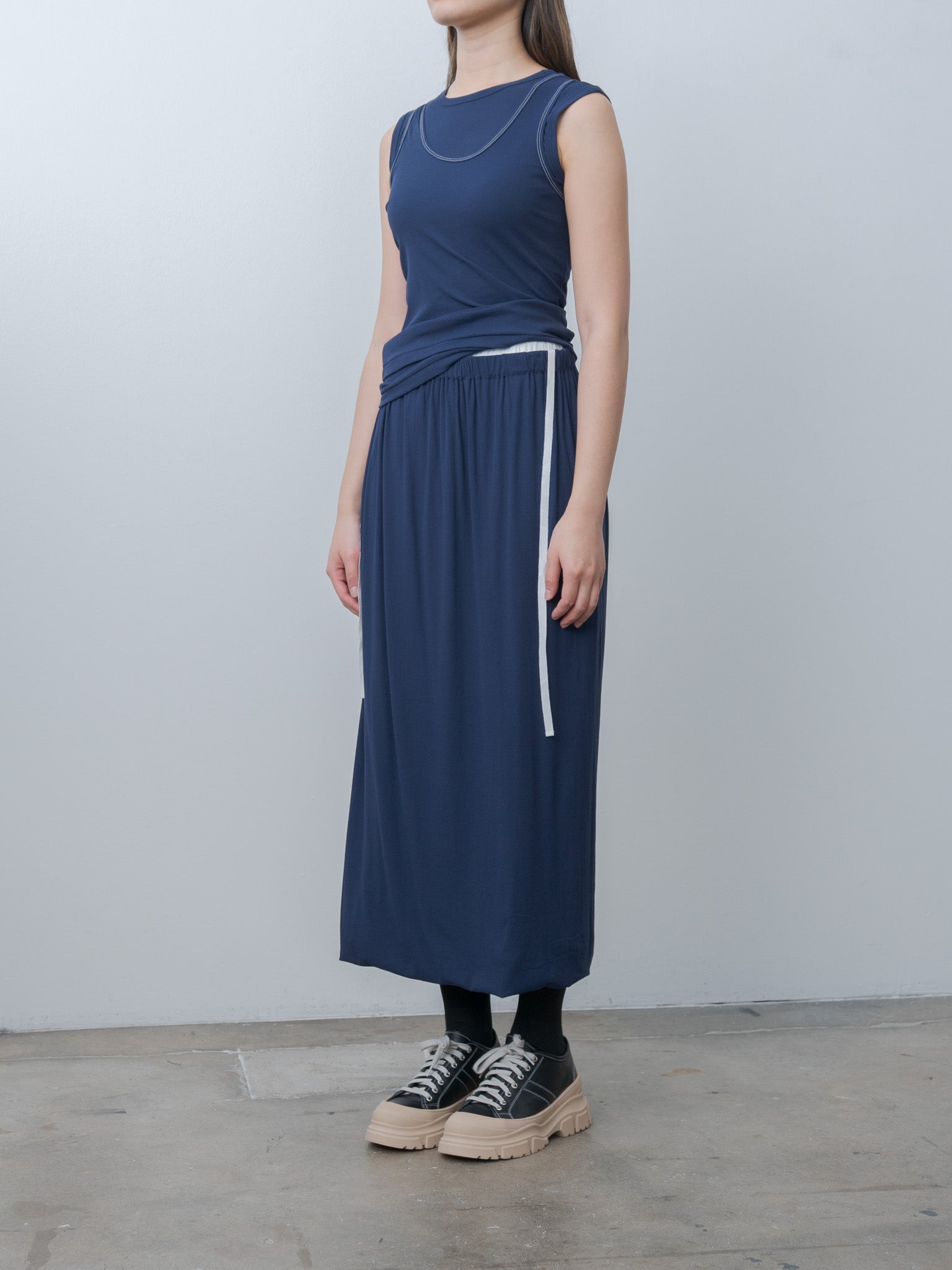 Namu Shop - Babaco Twisted Cotton Layered Sleeveless Top - Navy