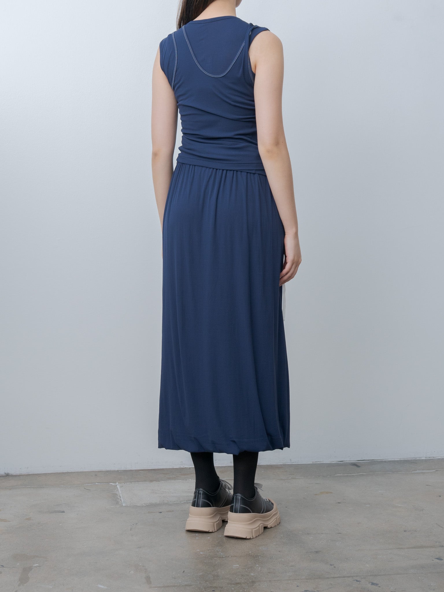 Namu Shop - Babaco Twisted Cotton Layered Sleeveless Top - Navy