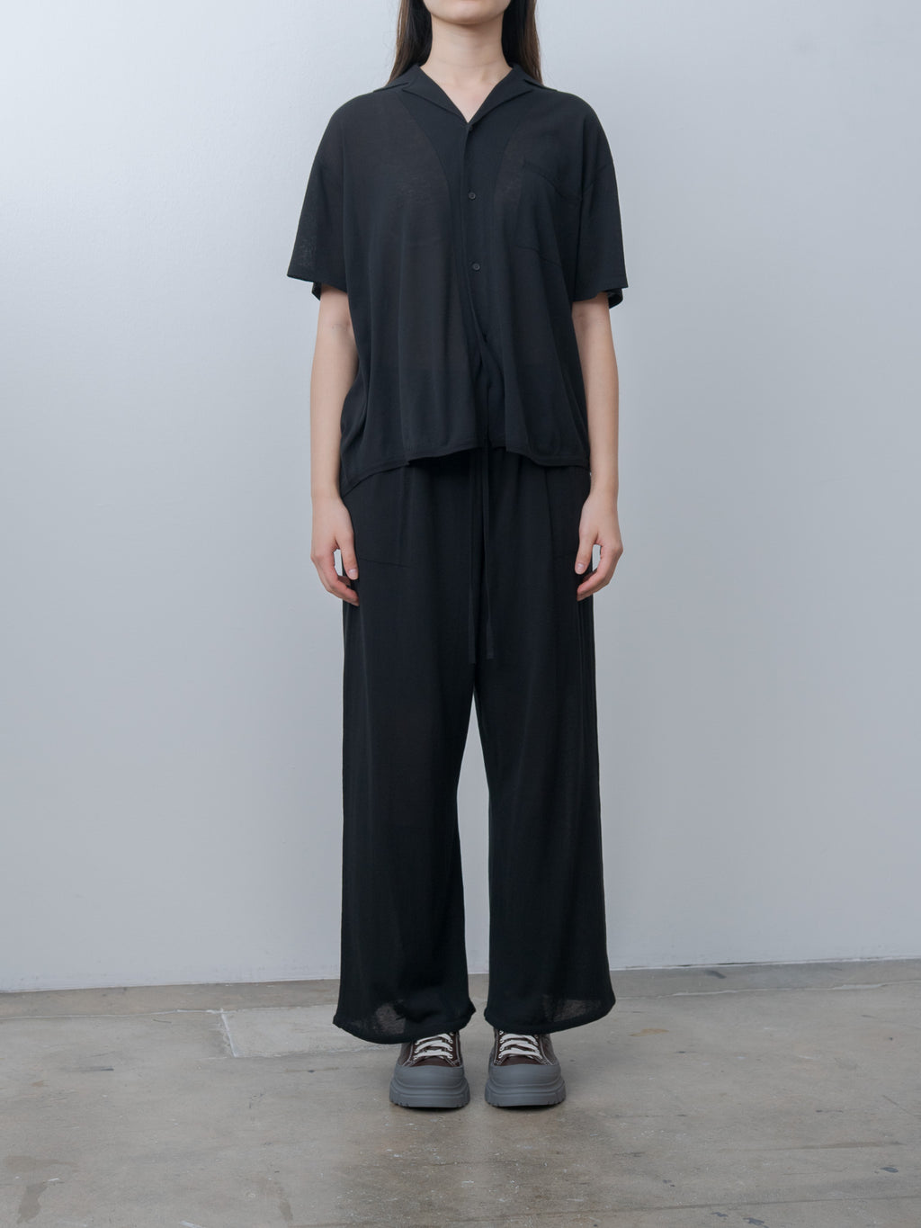 Namu Shop - Aton High Twist Cotton Knit Shirt - Black