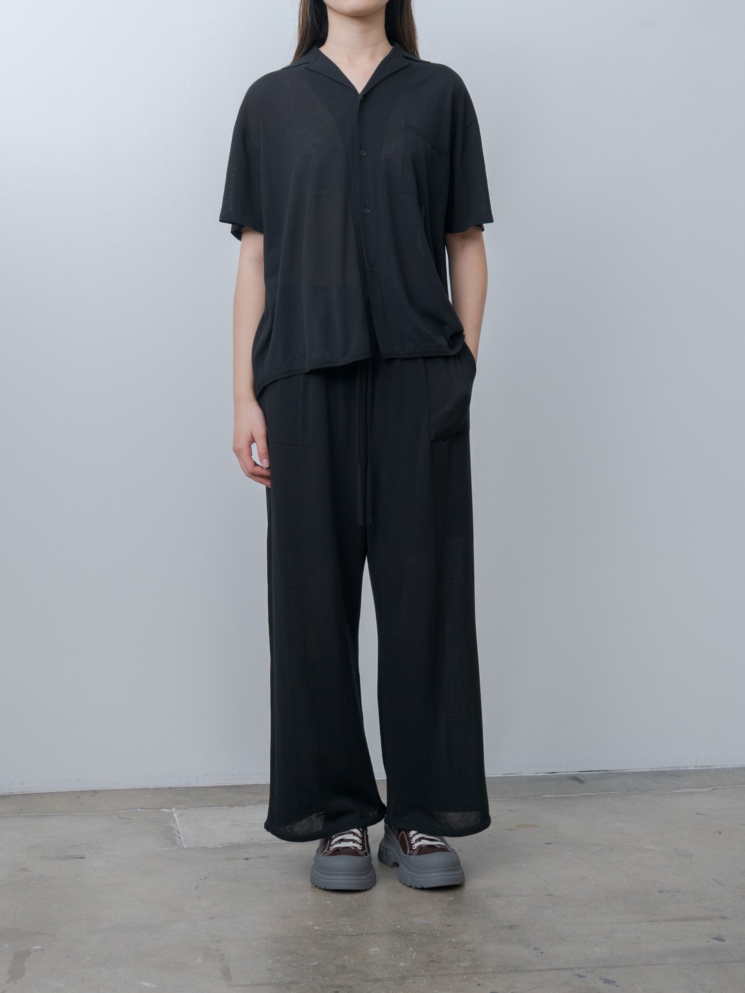 Namu Shop - Aton High Twist Cotton Wide Easy Pants - Black