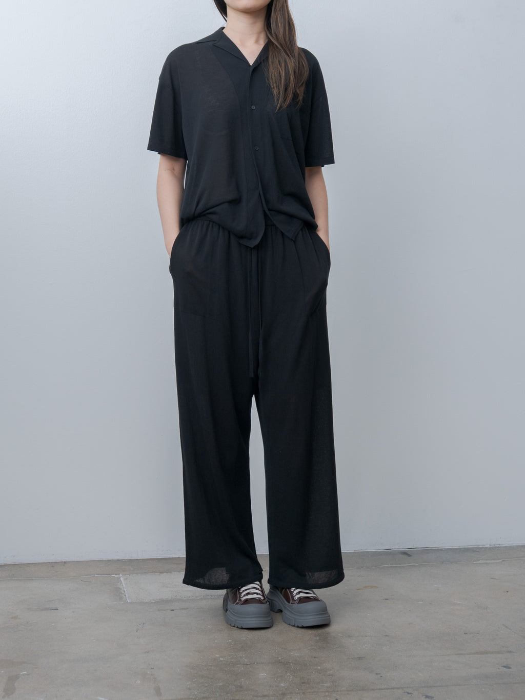 Namu Shop - Aton High Twist Cotton Wide Easy Pants - Black