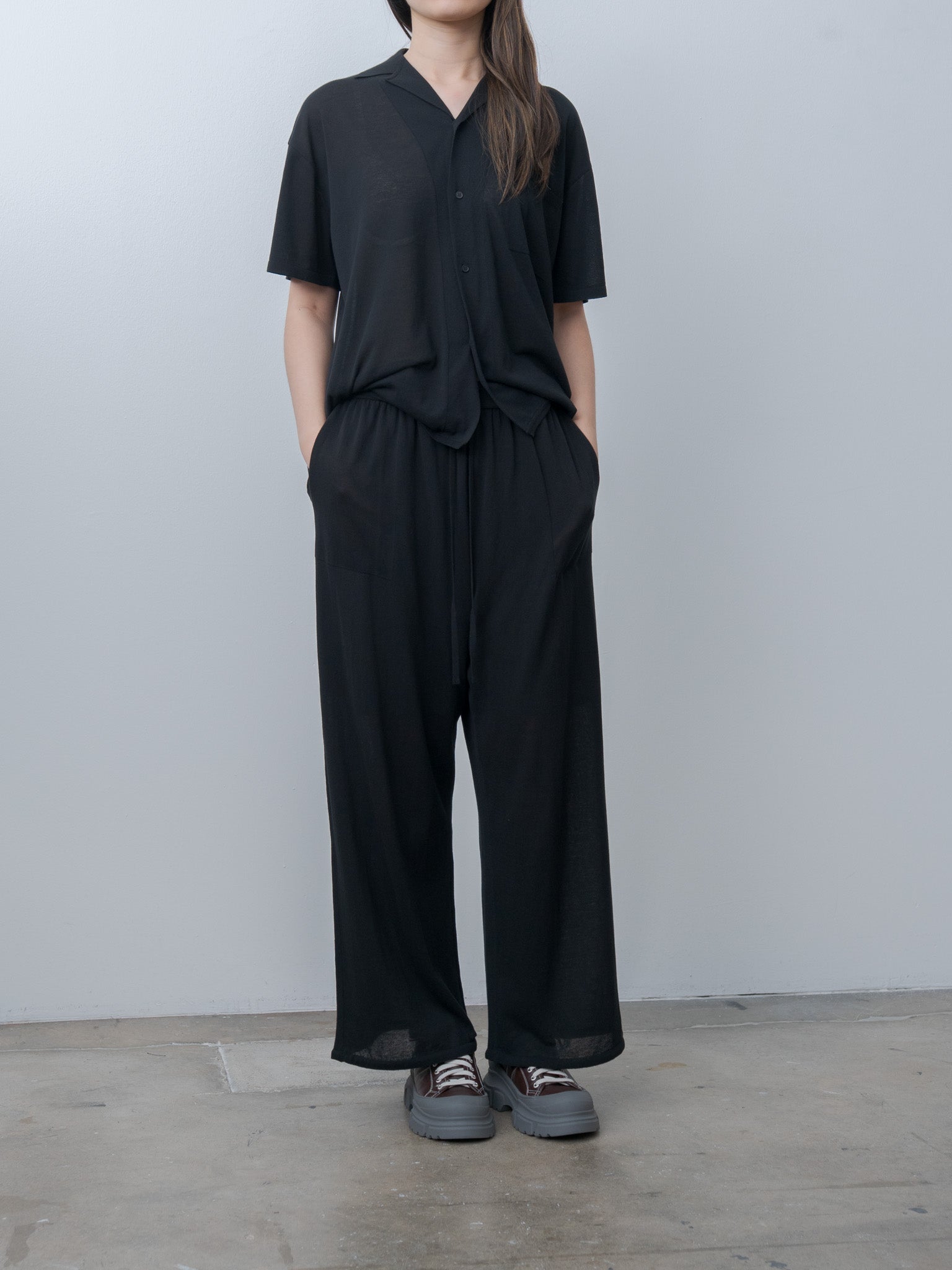 Namu Shop - Aton High Twist Cotton Knit Shirt - Black