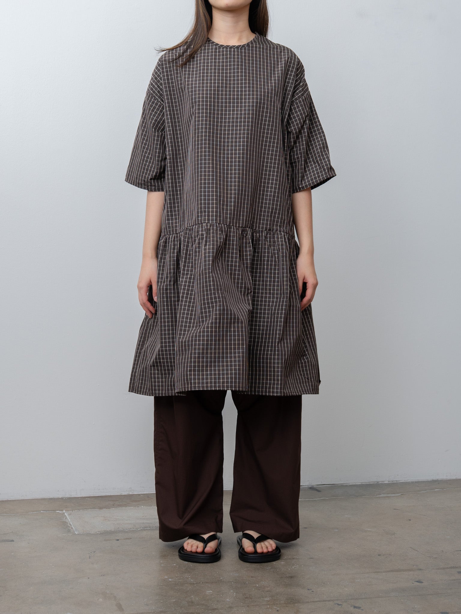Namu Shop - Eleph Short Mumu Dress - Brown Check