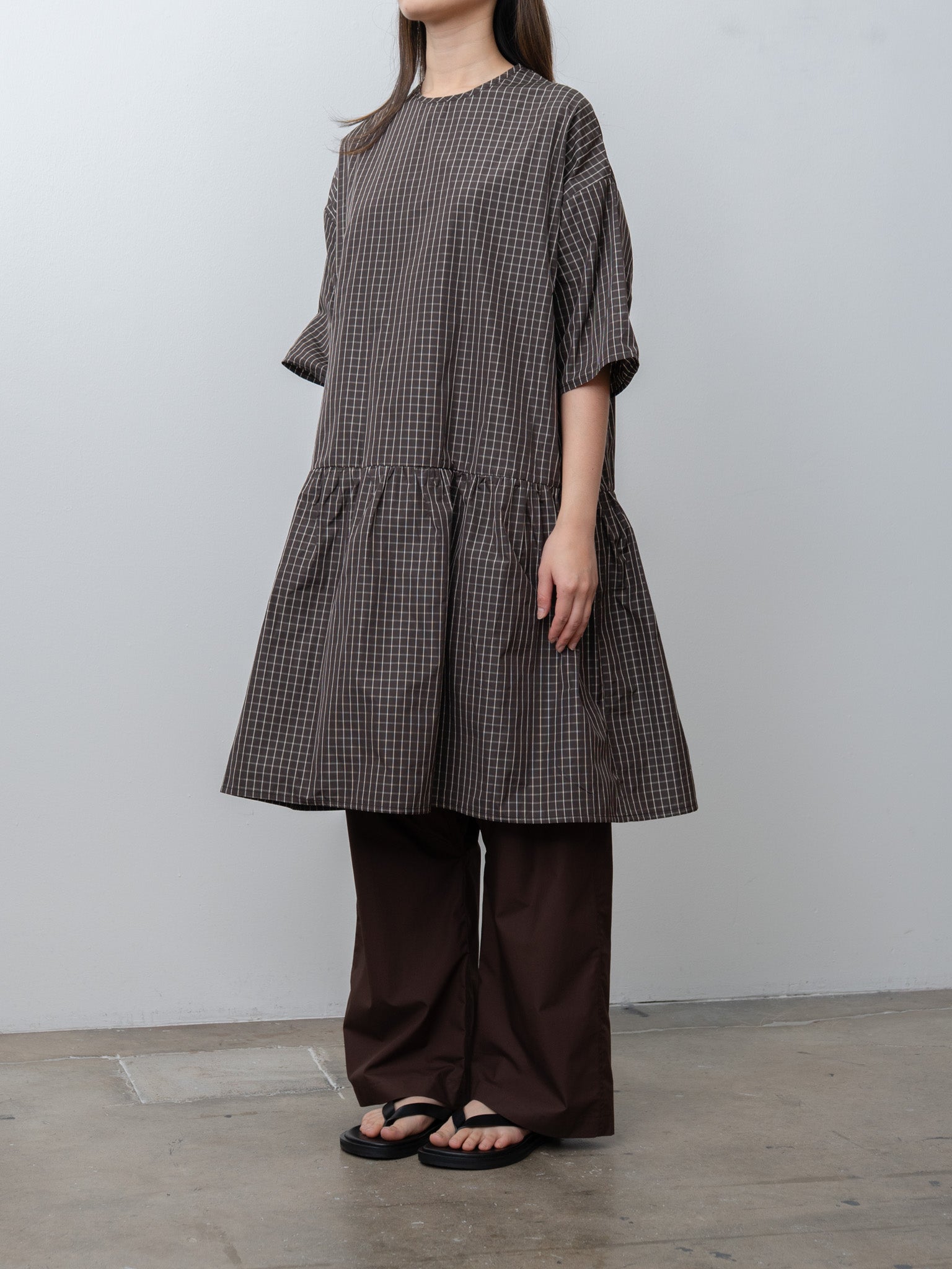 Namu Shop - Eleph Short Mumu Dress - Brown Check