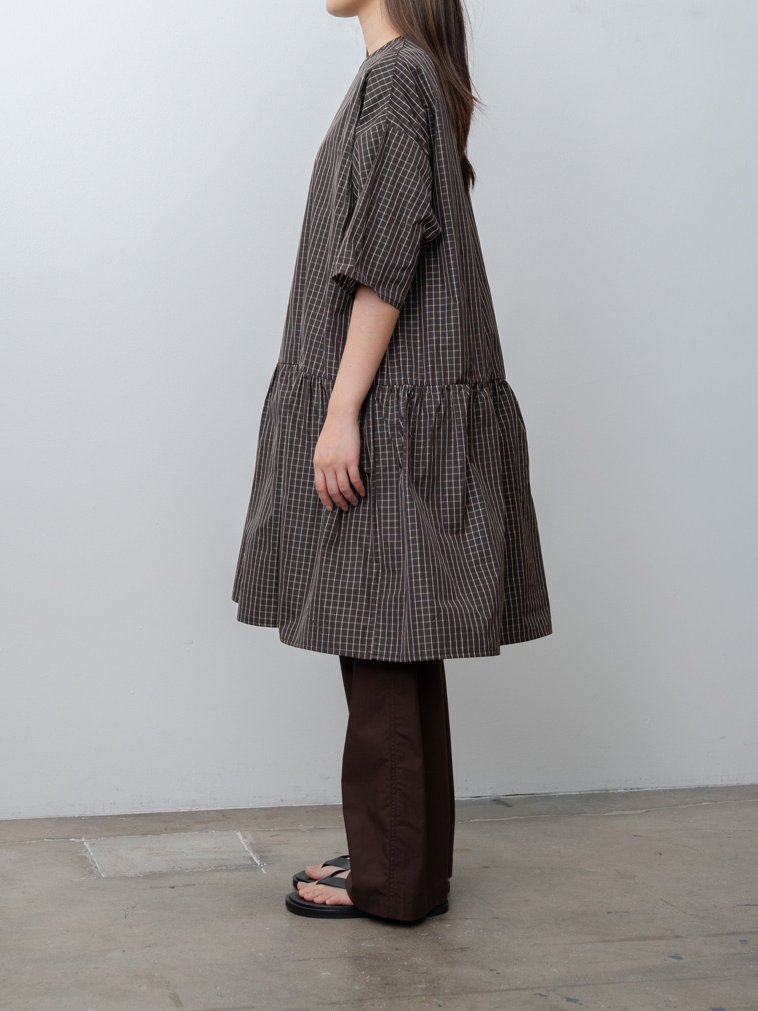Namu Shop - Eleph Short Mumu Dress - Brown Check