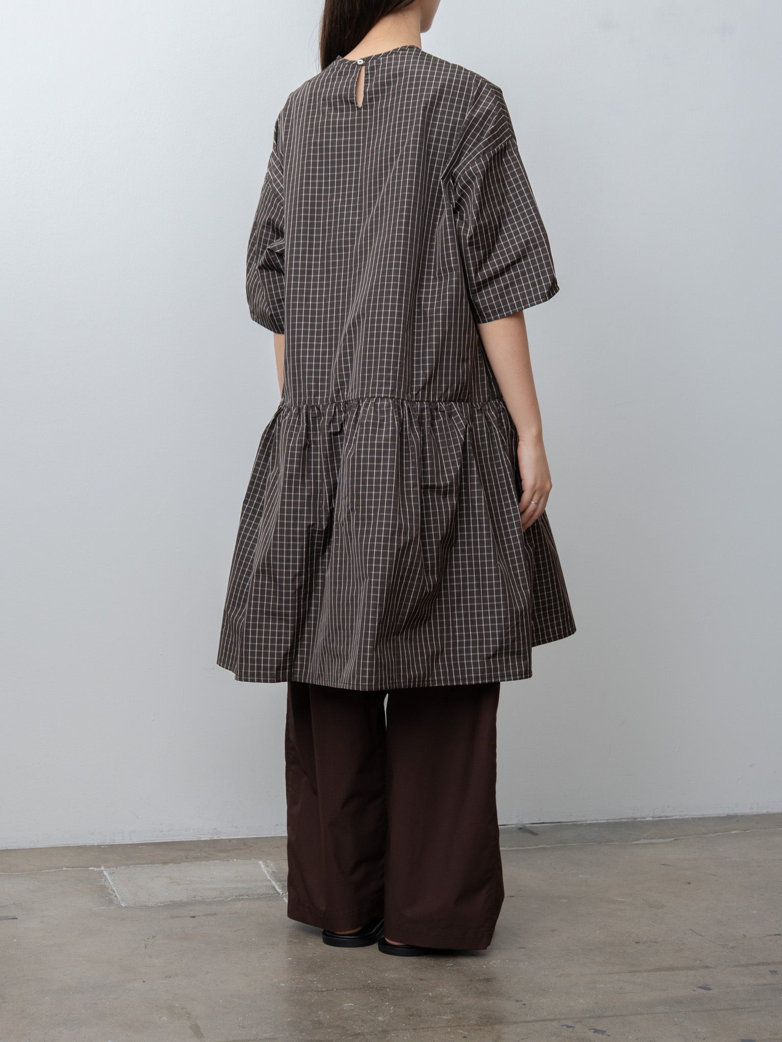 Namu Shop - Eleph Short Mumu Dress - Brown Check