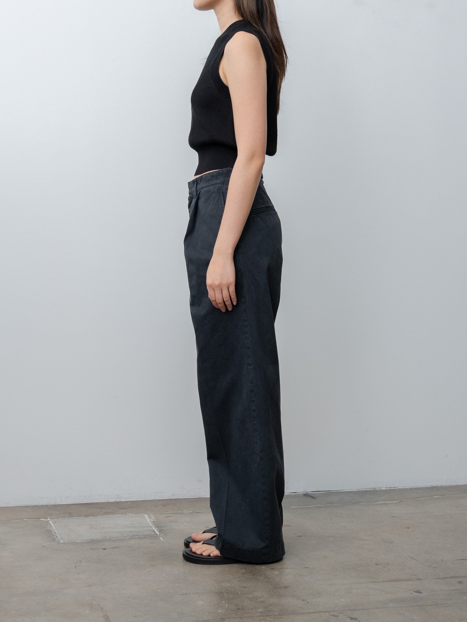 Namu Shop - Auralee Garment-Dyed Finx Light Chino One-Tuck Wide Pants - Black